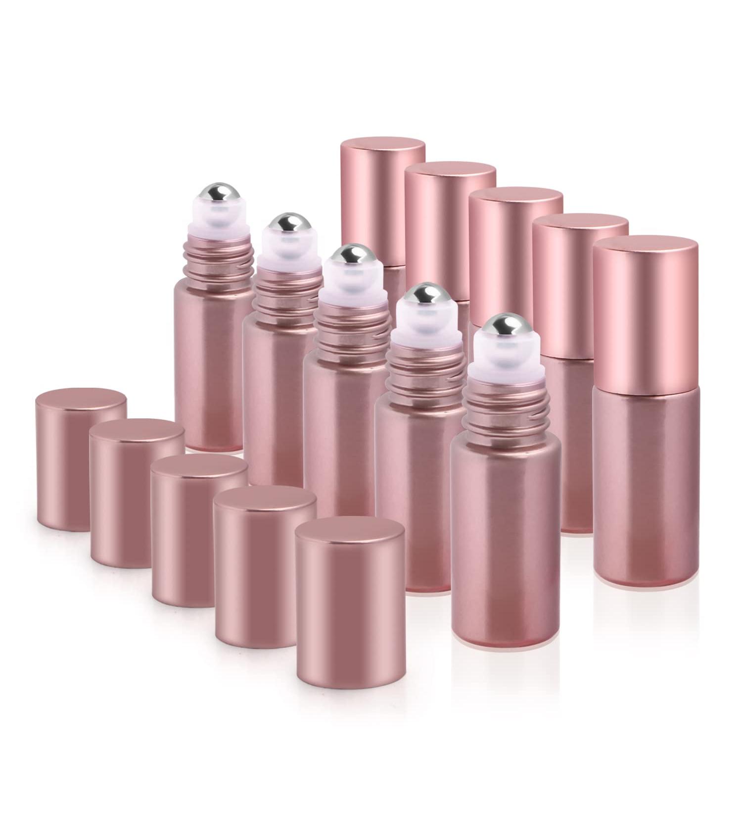 10 Pack Pink Glass Essential Oil Roller Bottles 5ml | Refillable Roll-On with Stainless Steel Ball | Travel Perfume Sample Bottles - Buy Online on GoSupps.com