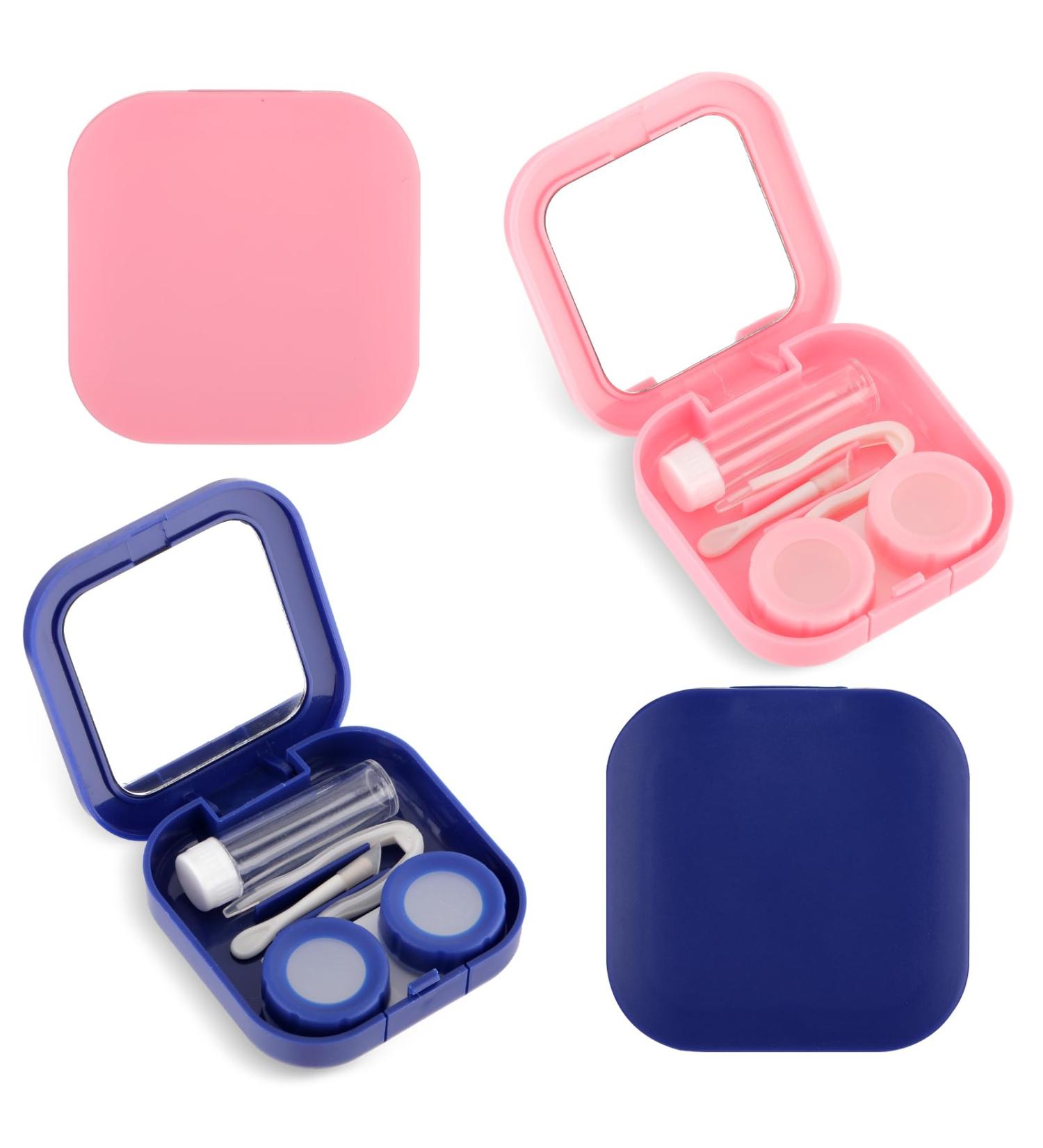 Amaxiu 2Pcs Contact Lens Case Cute Contact Lens Box Holder with Mirror Portable Soak Storage Kit with Remover Tool Tweezer Solution Bottle Colorful Contact Lens Container for Travel Home(Pink+Blue) - Buy Online on GoSupps.com