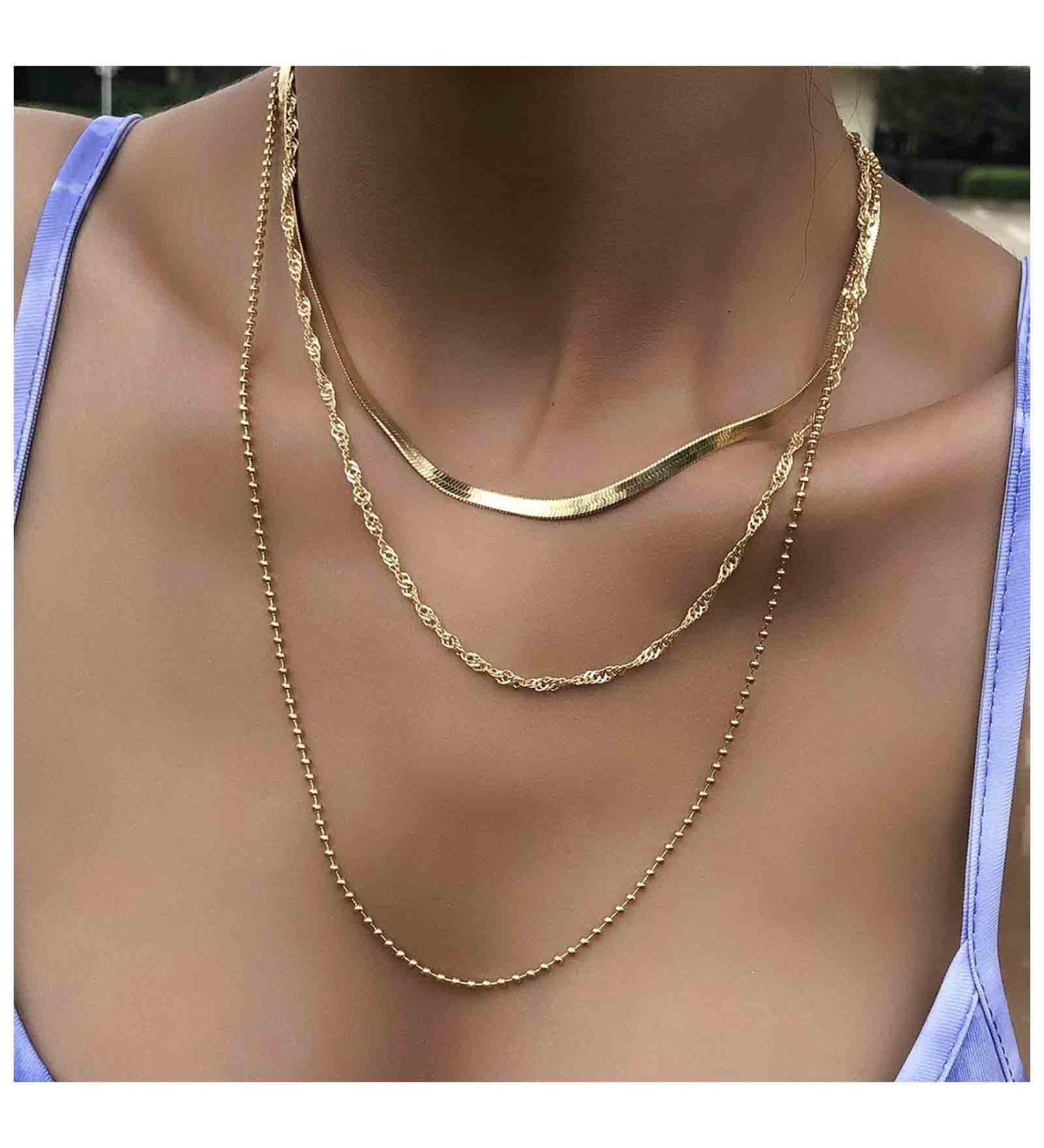 Punk Layered Chain Necklace | Gold Flat Snake Choker | Vintage Herringbone & Chunky Jewelry for Women & Girls - Buy Online on GoSupps.com