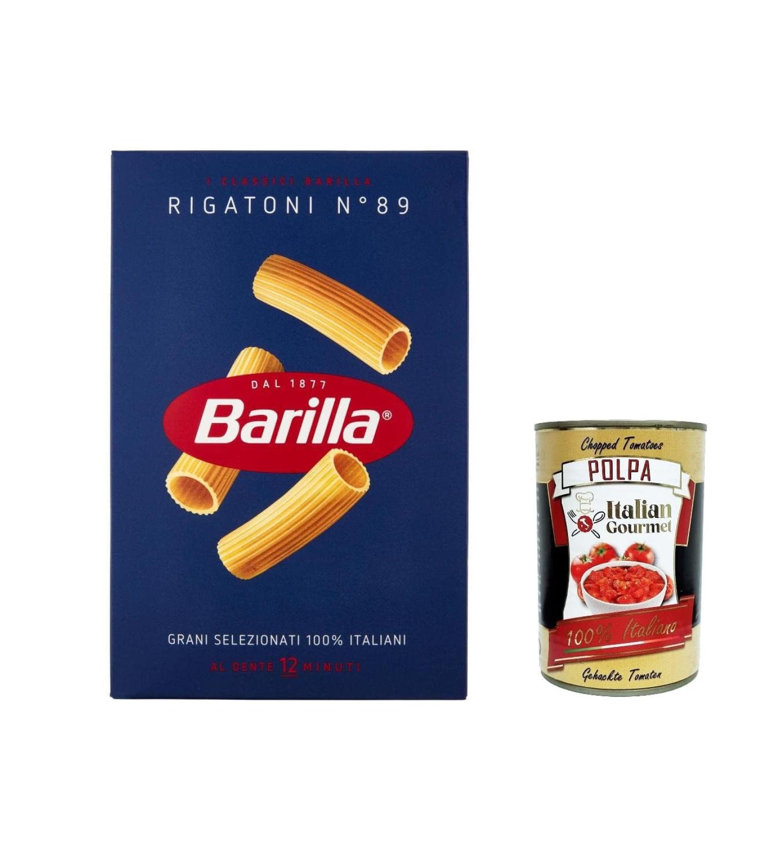  Italian Gourmet E.R. Pack of 10 Barilla Rigatoni pasta no. 89 100% Italian noodles 500g + Italian gourmet polpa 400g - Buy Online on GoSupps.com