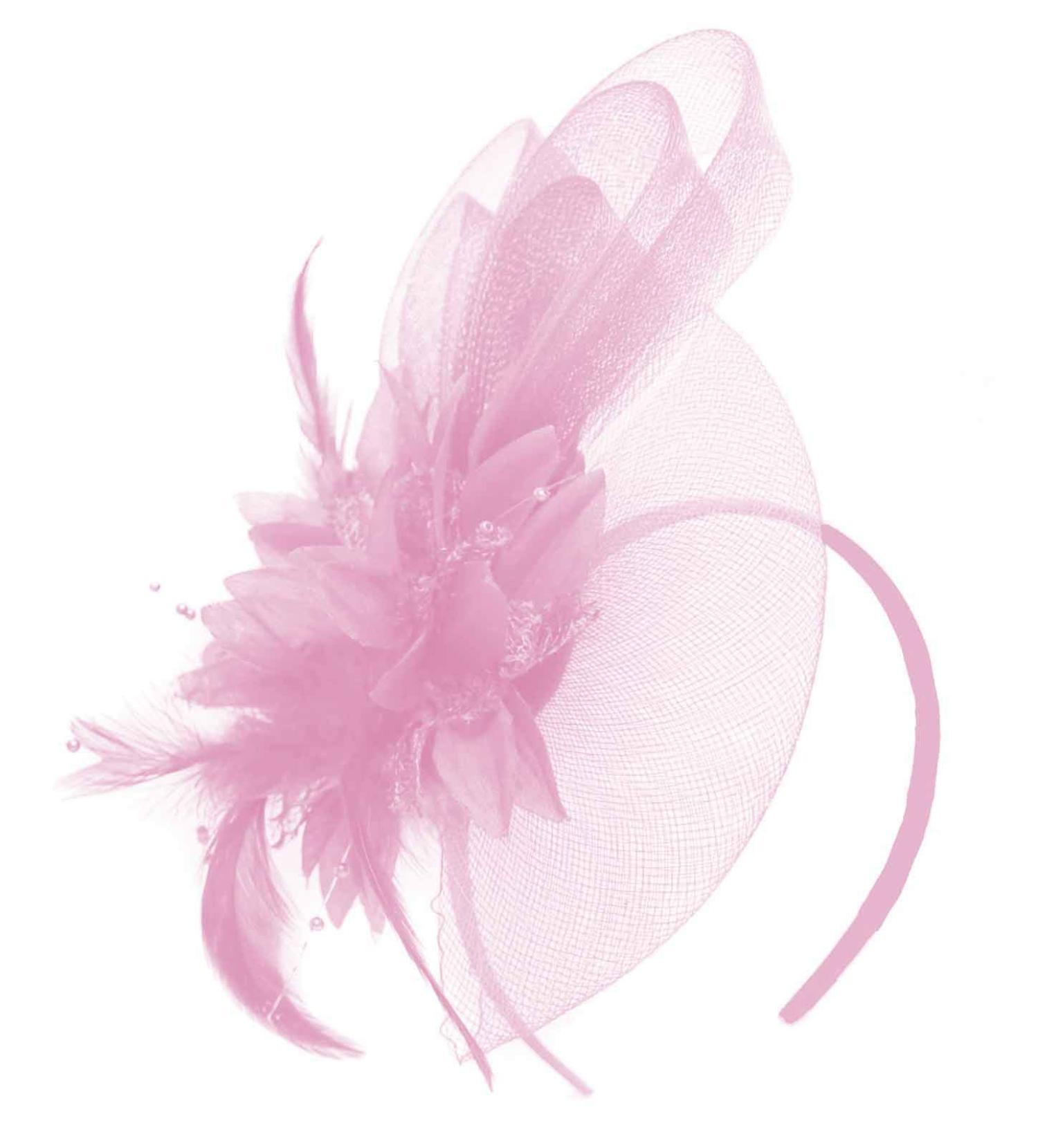 Caprilite Fascinator with Net Hat and Feathers for Weddings and Parties One Size Baby Pink