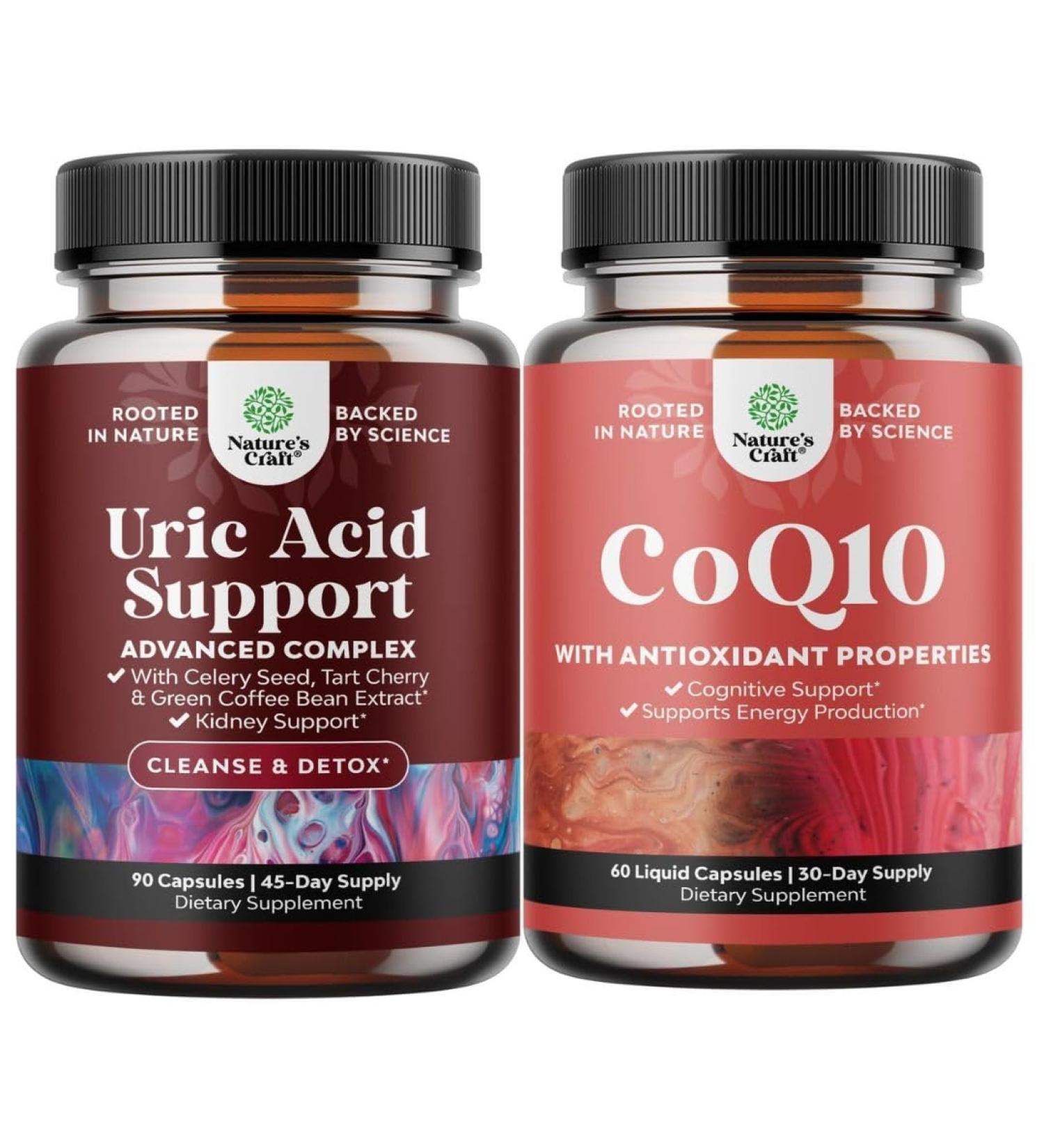 Bundle of Uric Acid Cleanse & Detox - Green Coffee Beans with Turmeric Tart Cherry & Celery Seed for Kidney and CoQ10 200mg per Serving Liquid Capsules - High Absorption Coenzyme for Energy Support - Buy Online on GoSupps.com