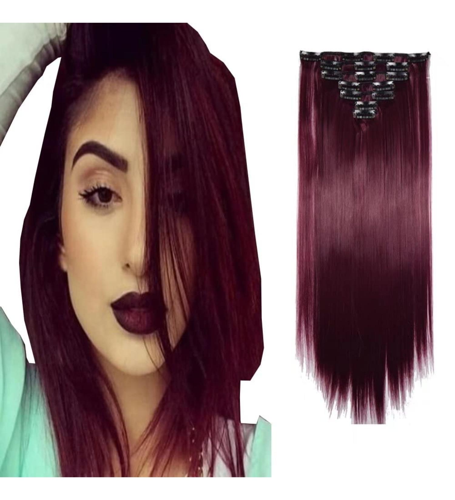 Iluu Dark Red Synthetic Hair Extensions - 22 Heat-Resistant Fiber 100g 7 Pieces with 16 Clips - Thick Clip-In for Full Volume (#118 Dark Red) - Buy Online on GoSupps.com