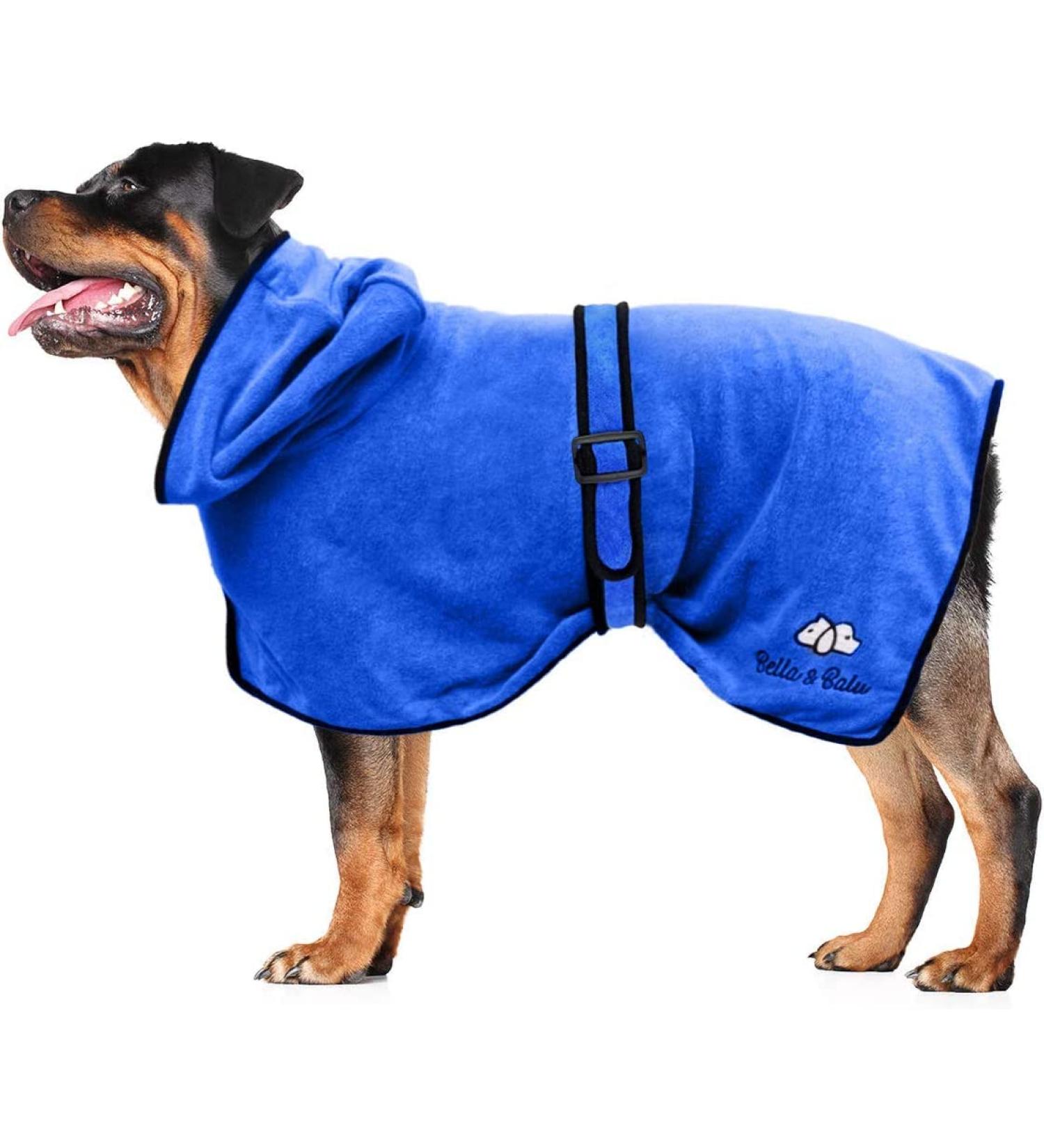 Bella & Balu Dog Bathrobe - Microfiber PFOTENCH Ultra-Absorbent Size L Blue - Perfect for Post-Swim Rainy Walks | International Shipping - Buy Online on GoSupps.com