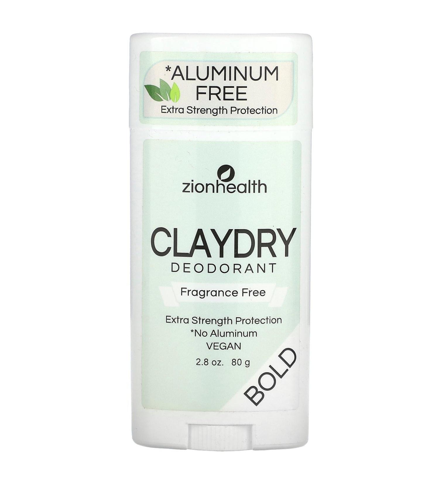 ClayDry Bold Fragrance Free Deodorant Zion Health 2.8 oz Stick
