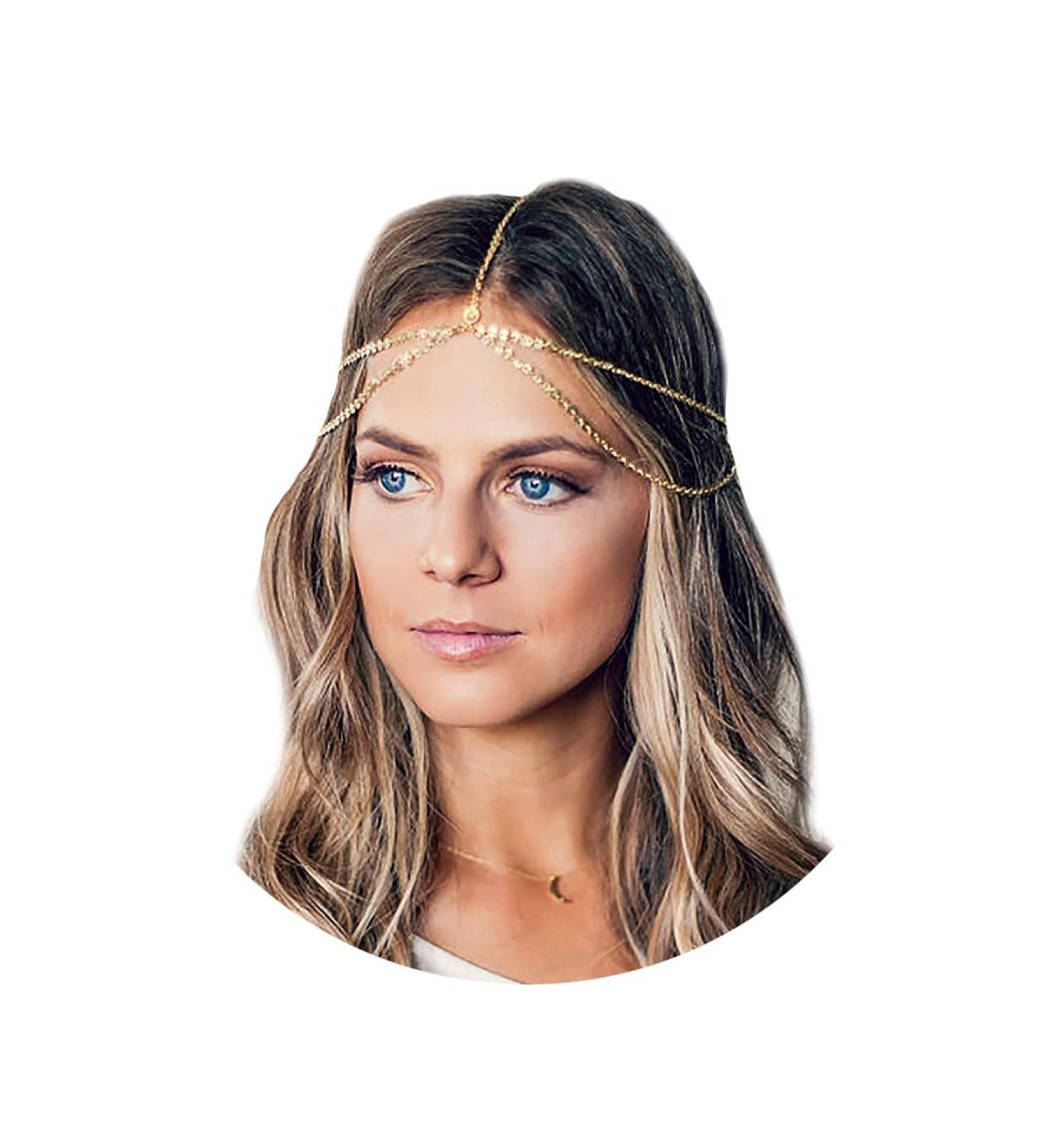 Aukmla Boho Sequins Head Chain - Gold Festival Wedding Headpiece for Women and Girls - Buy Online on GoSupps.com