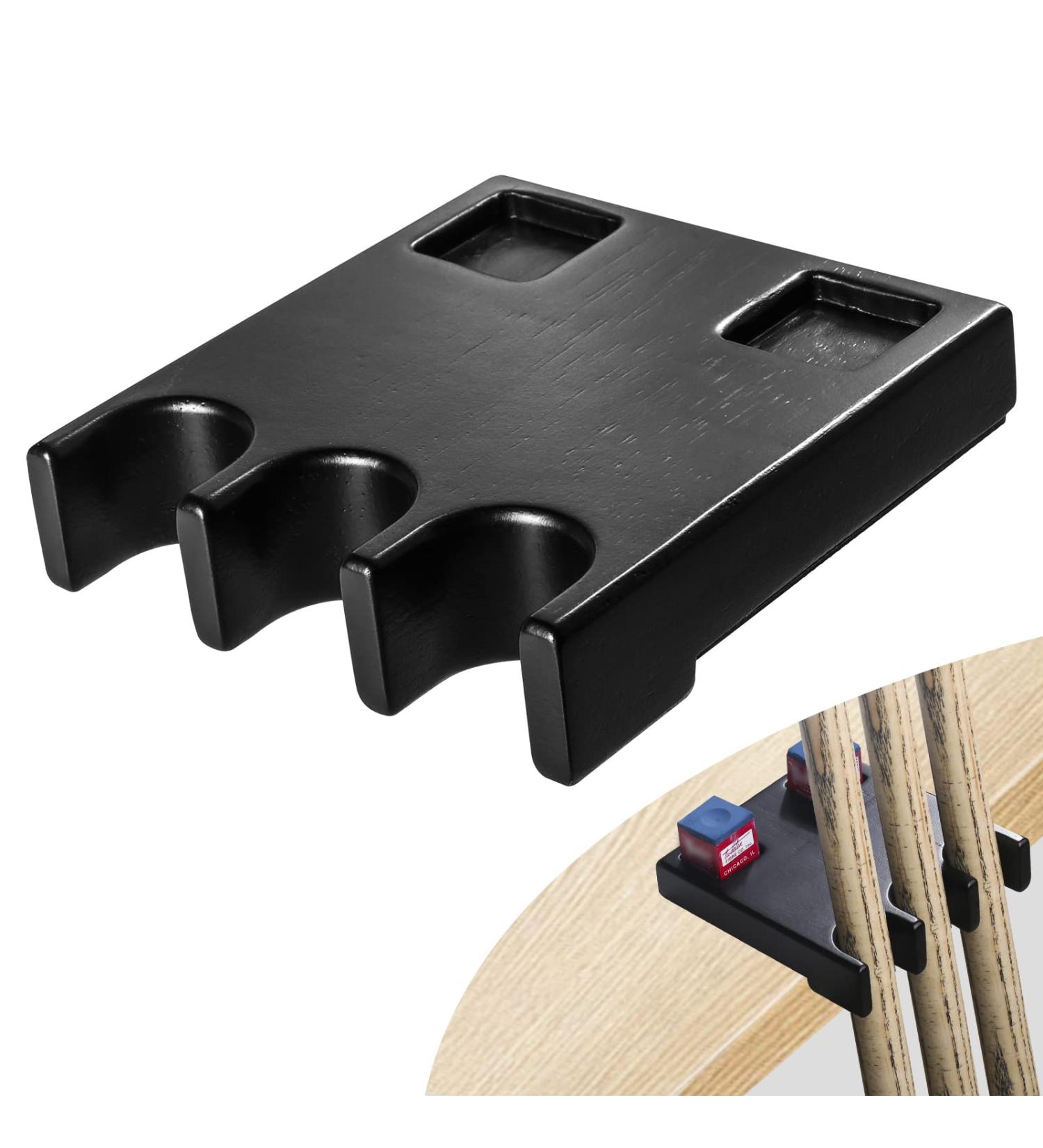 Portable Pool Stick Holder with Non-Slip Pad - Holds 2 Cue Chalk Cubes - Solid Wood Cue Stick Rack - Buy Online on GoSupps.com