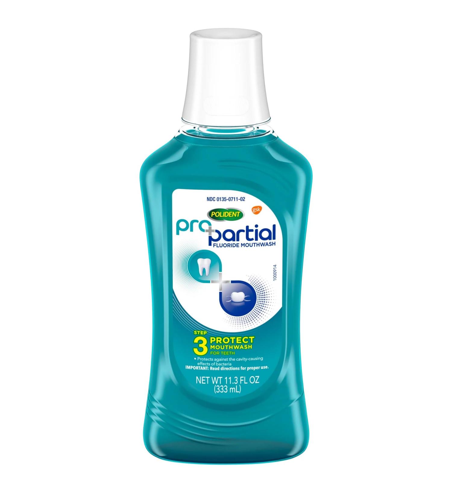 Polident Pro Partial Fluoride Mouthwash 11.3 Fl Oz - Protect Teeth & Prevent Decay | Cavity Care - Buy Online on GoSupps.com