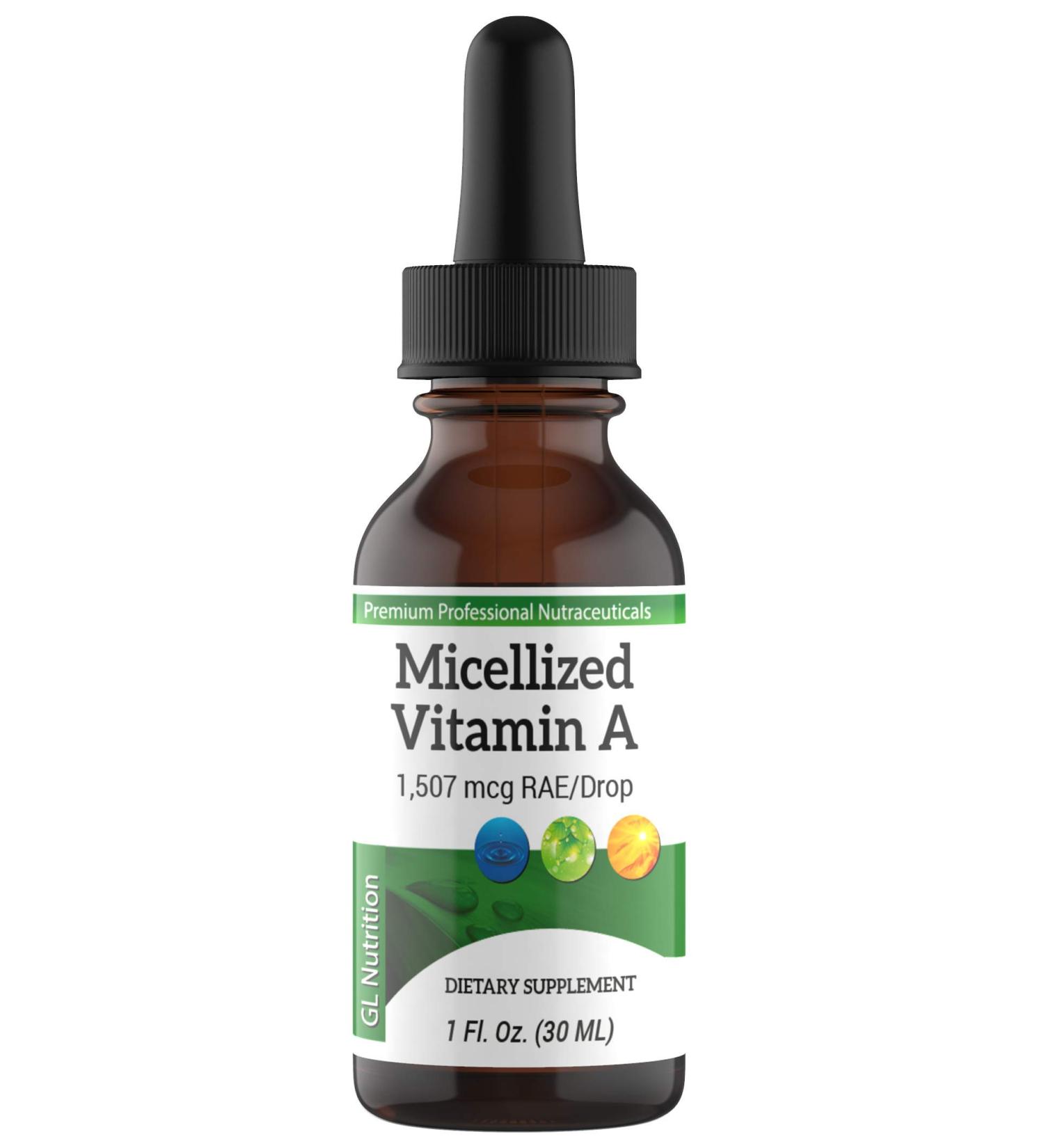 Premium Micellized Vitamin A Drops | Liquid Supplement for Men & Women | 1507mcg RAE - 5025IU per Drop | 1 Oz Bottle - Buy Online on GoSupps.com