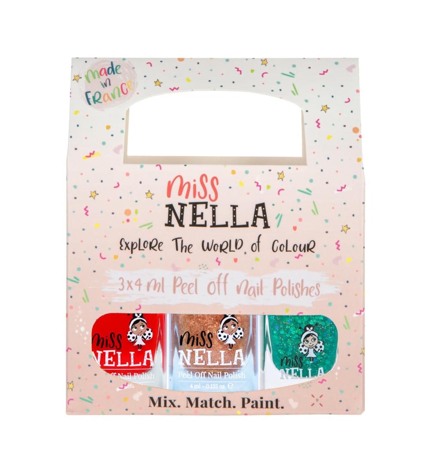 Miss Nella Christmas Glitter Nail Polish Set - Safe Odorless Water-Based 3 Pieces: Green Red & Gold - Perfect for Kids! - Buy Online on GoSupps.com