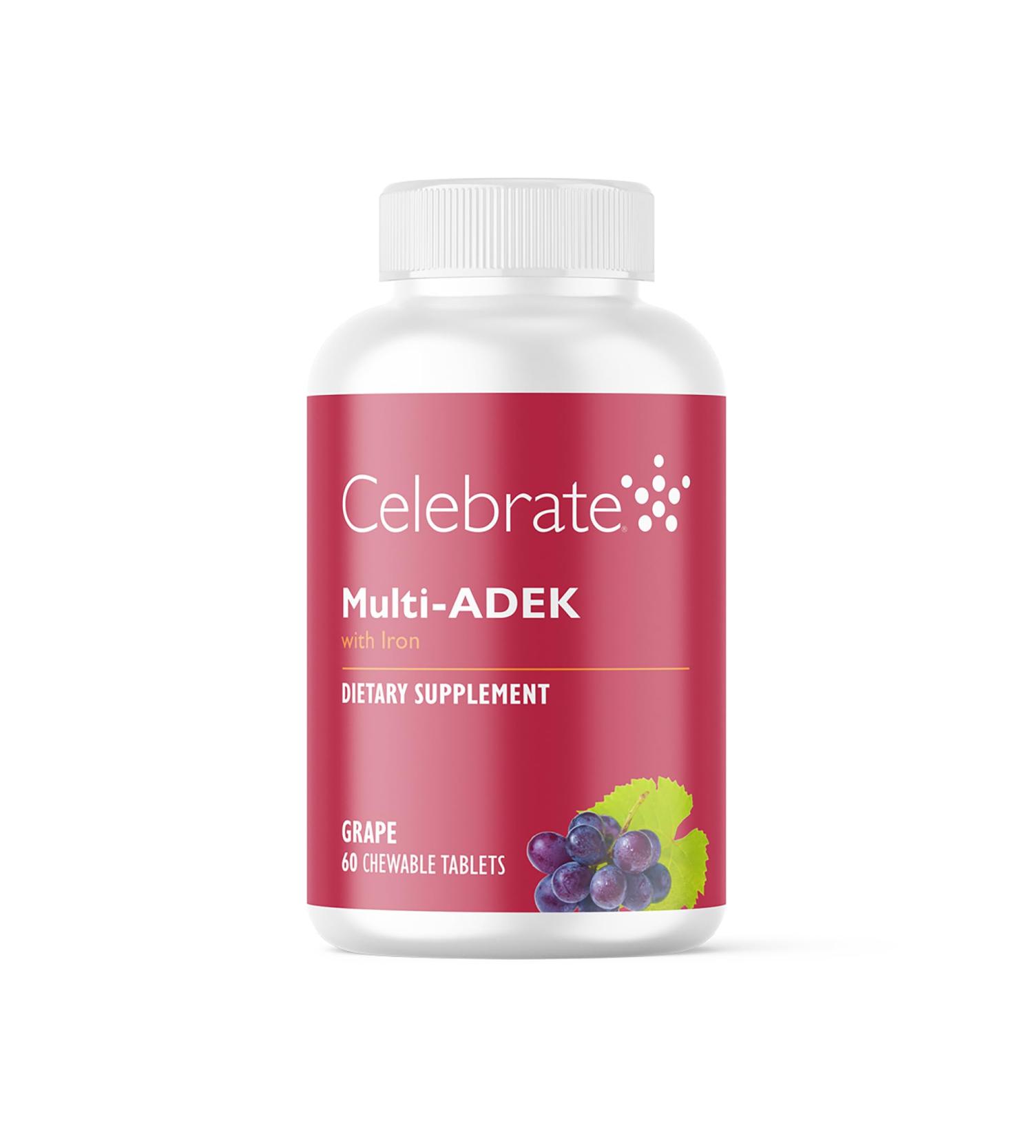 Celebrate Vitamins Multi ADEK Chewables 60mg Iron - Daily Bariatric Multivitamin Vitamins A D E K & B12 for Duodenal Switch Surgery Patients - Grape (60 Tablets) - Buy Online on GoSupps.com