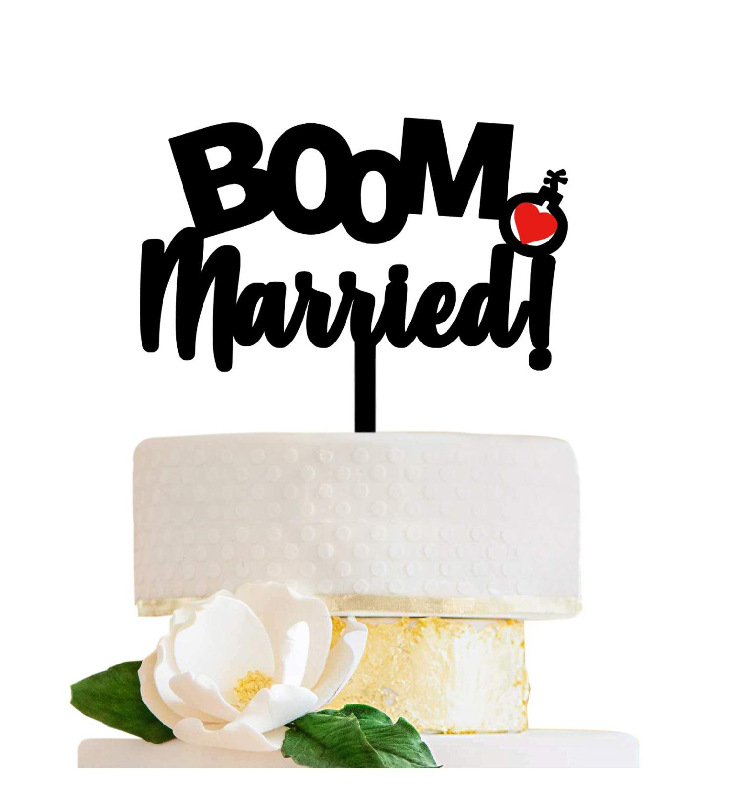 LOVENJOY Boom! Married Funny Wedding Cake Topper Gift-Boxed Black Frosted Acrylic Colour - Buy Online on GoSupps.com