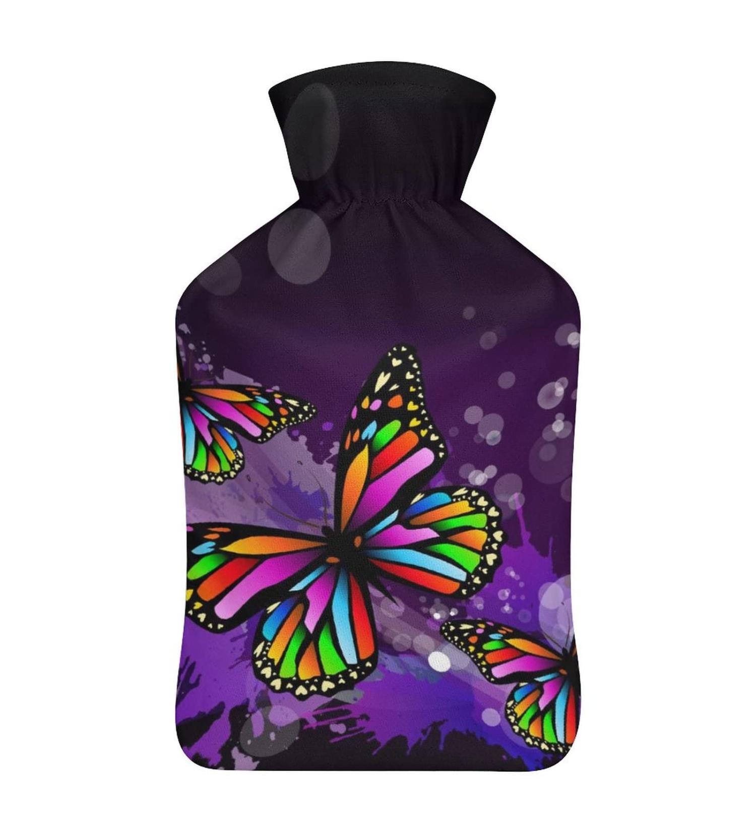Color Butterfly Hot Water Bottle with Plush Cover - Bed Warmer for Adults & Children (26.5x15.3cm) | International Shipping - Buy Online on GoSupps.com