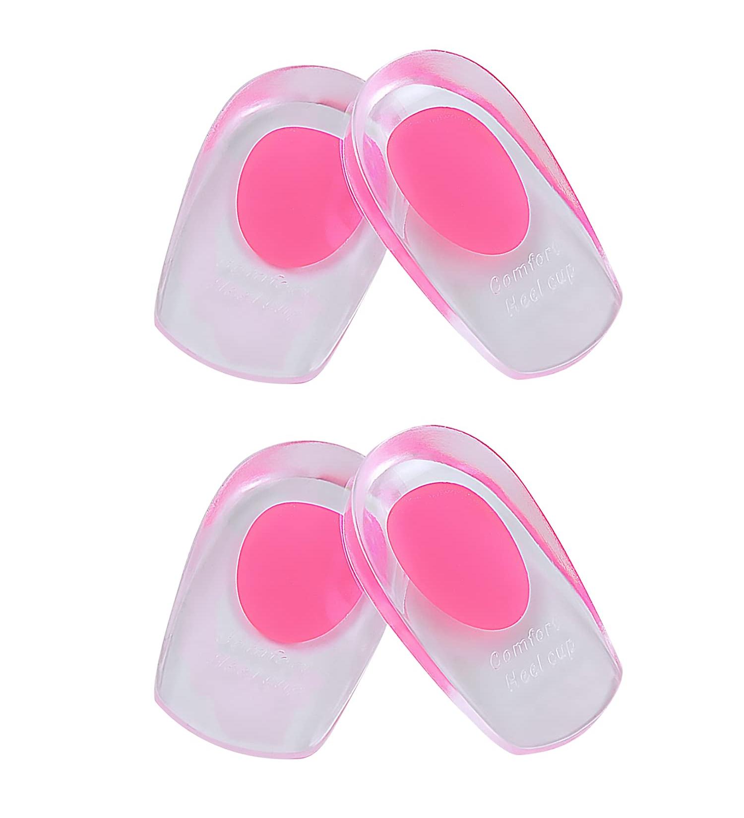 Gel Heel Cups for Plantar Fasciitis & Heel Spur Pain Relief - 2 Pairs Silicone Heel Cup Pads with Achilles Support - Pink/Medium - Buy Online on GoSupps.com