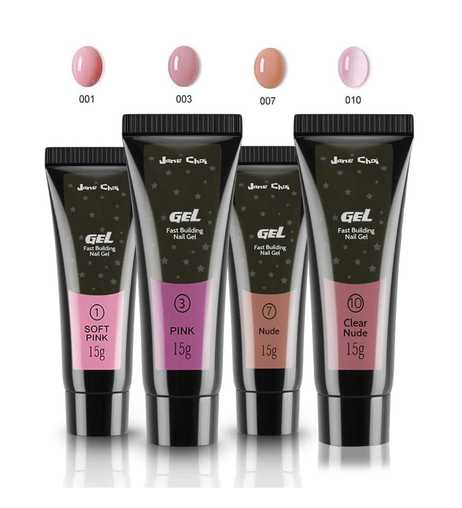 Jane Choi Nail Gel Kit - 4 Colors UV Nail Extension Builder Gel Set for Home Salon - Soft Pink, Pink, Nude, Clear - Nail Tool Extension Glue - Buy Online on GoSupps.com