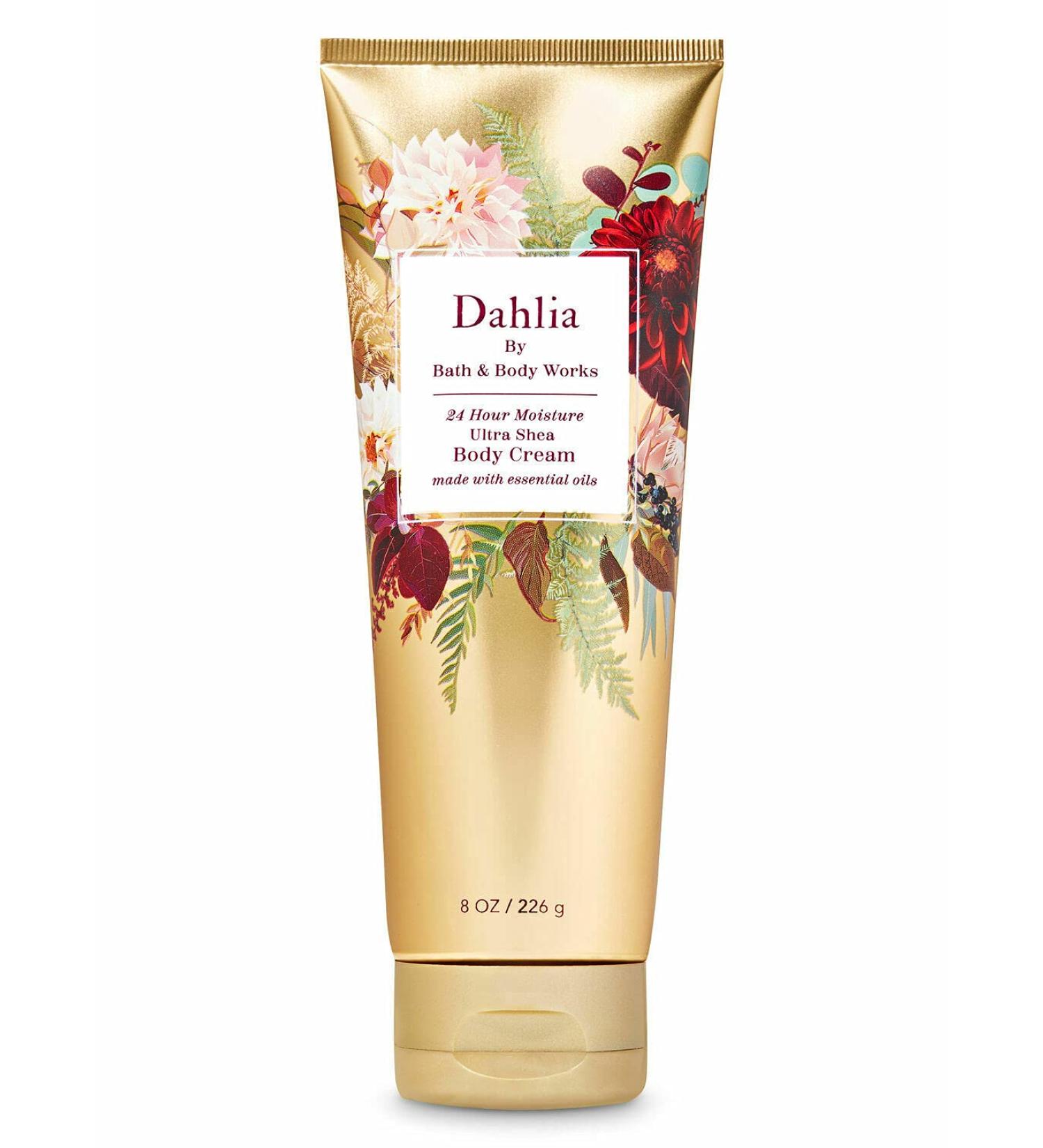 Bath and Body Works Dahlia 24 Hour Moisture Body Cream 8 Ounce Full Size Gold Tube 2020