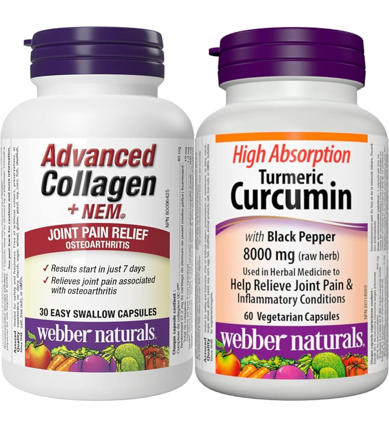 Webber Naturals Advanced Collagen with Natural Eggshell Membrane (NEM) & Turmeric Curcumin with Black Pepper High Absorption 8 000 mg of Raw Herb 60 Capsules Antioxidant Support Vegan - Buy Online on GoSupps.com