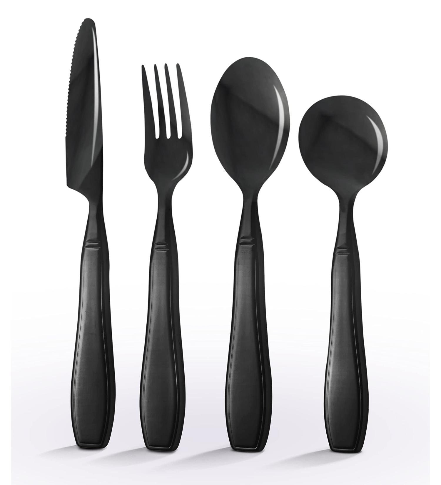 Special Supplies Adaptive Utensils - 4-Piece Stainless Steel Set for Hand Tremors, Arthritis, Parkinson's - Heavy Weighted with Non-Slip Handles - Gunmetal - Buy Online on GoSupps.com