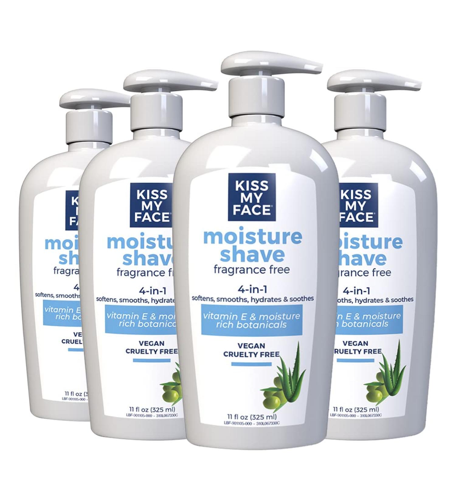 Kiss My Face Moisture Shave Cream - Fragrance-Free 11oz Pump Bottle - 4 Pack - Buy Online on GoSupps.com