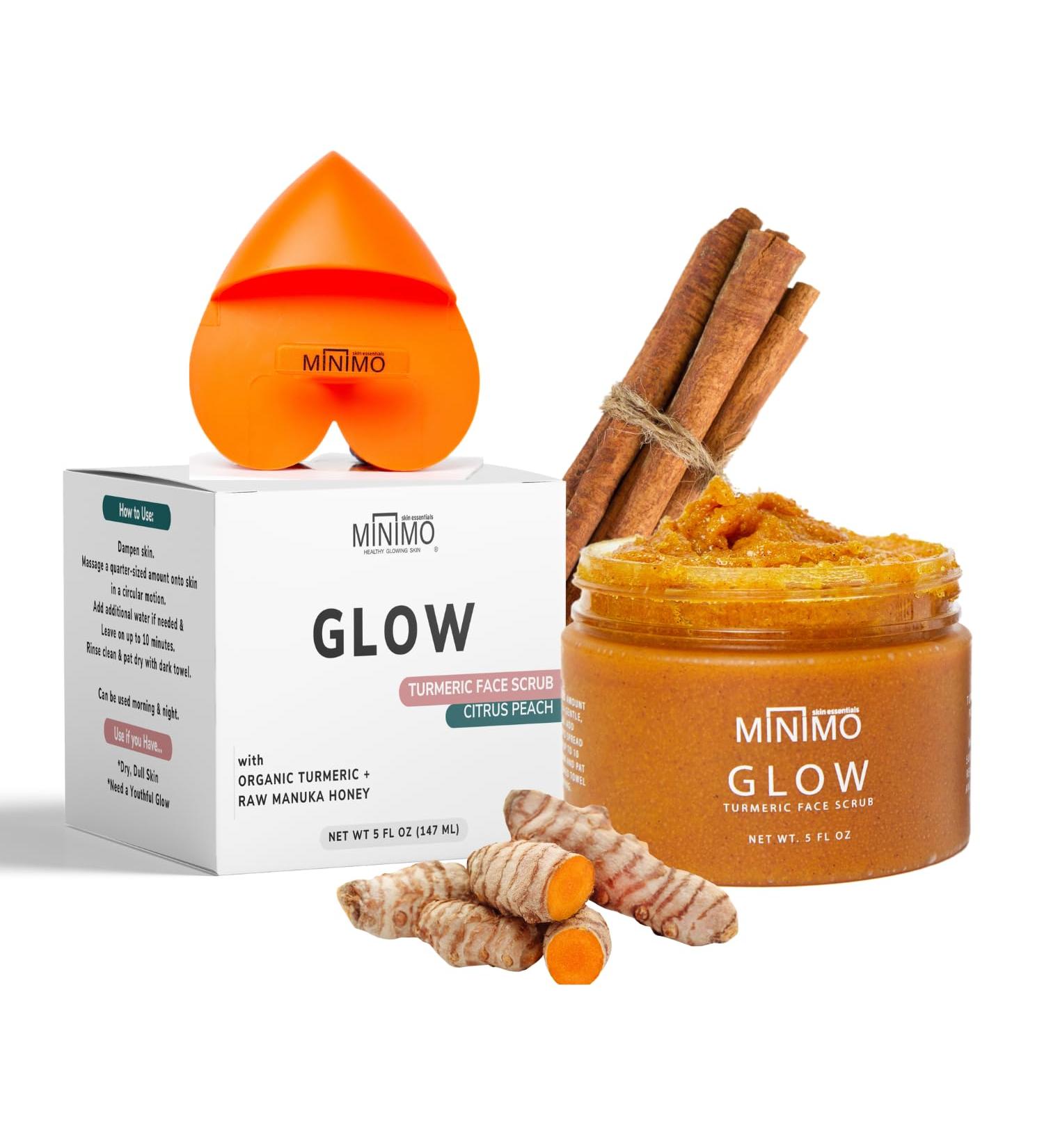 Minimo Glow Turmeric Face Scrub (Citrus Peach) - Infused with Turmeric Manuka Honey & Cinnamon - 5 FL OZ for All Skin Types - Enhance Your Glow - Buy Online on GoSupps.com