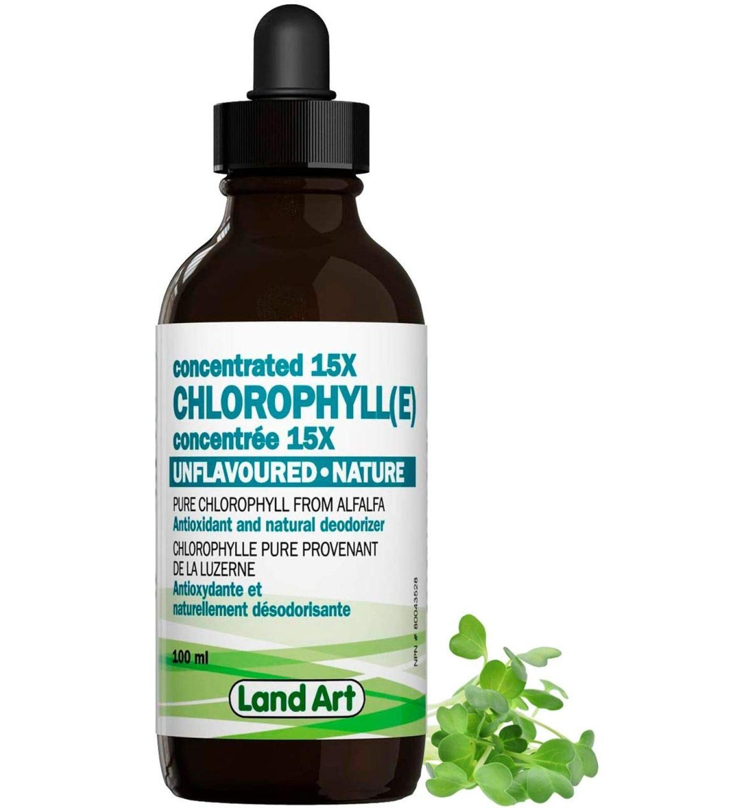 Liquid Chlorophyll Drops Unflavoured 15X Concentrated 100ml Cold Extracted from Non-GMO Alfalfa - Detox - Alkaline - Natural Body Deodorant Antioxidant - Made in Canada - Buy Online on GoSupps.com