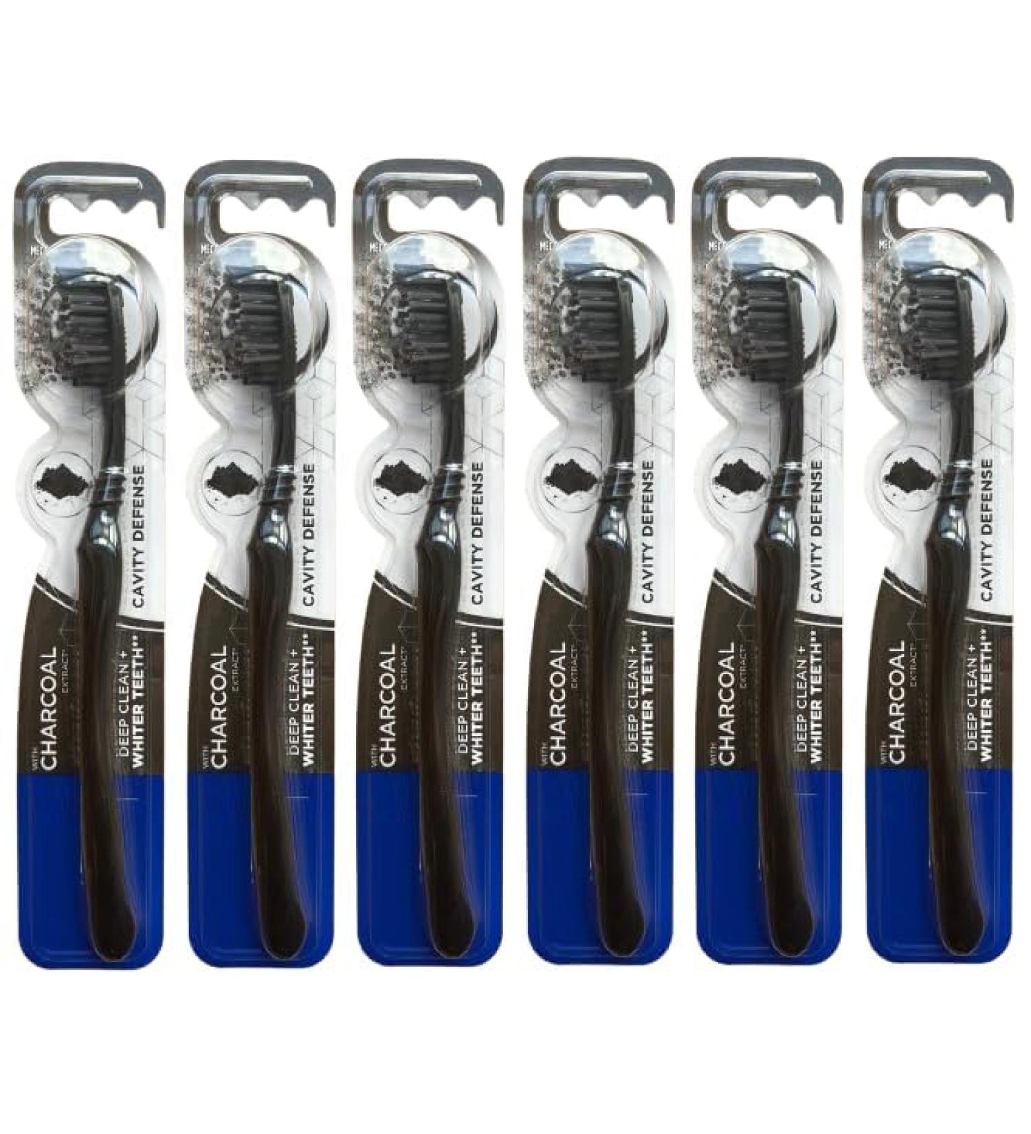 Oral-B Cavity Defence Deep Clean + Whitening Toothbrush with Charcoal Extract Bristles Tongue Cleaner Medium - Pack of 6 Black