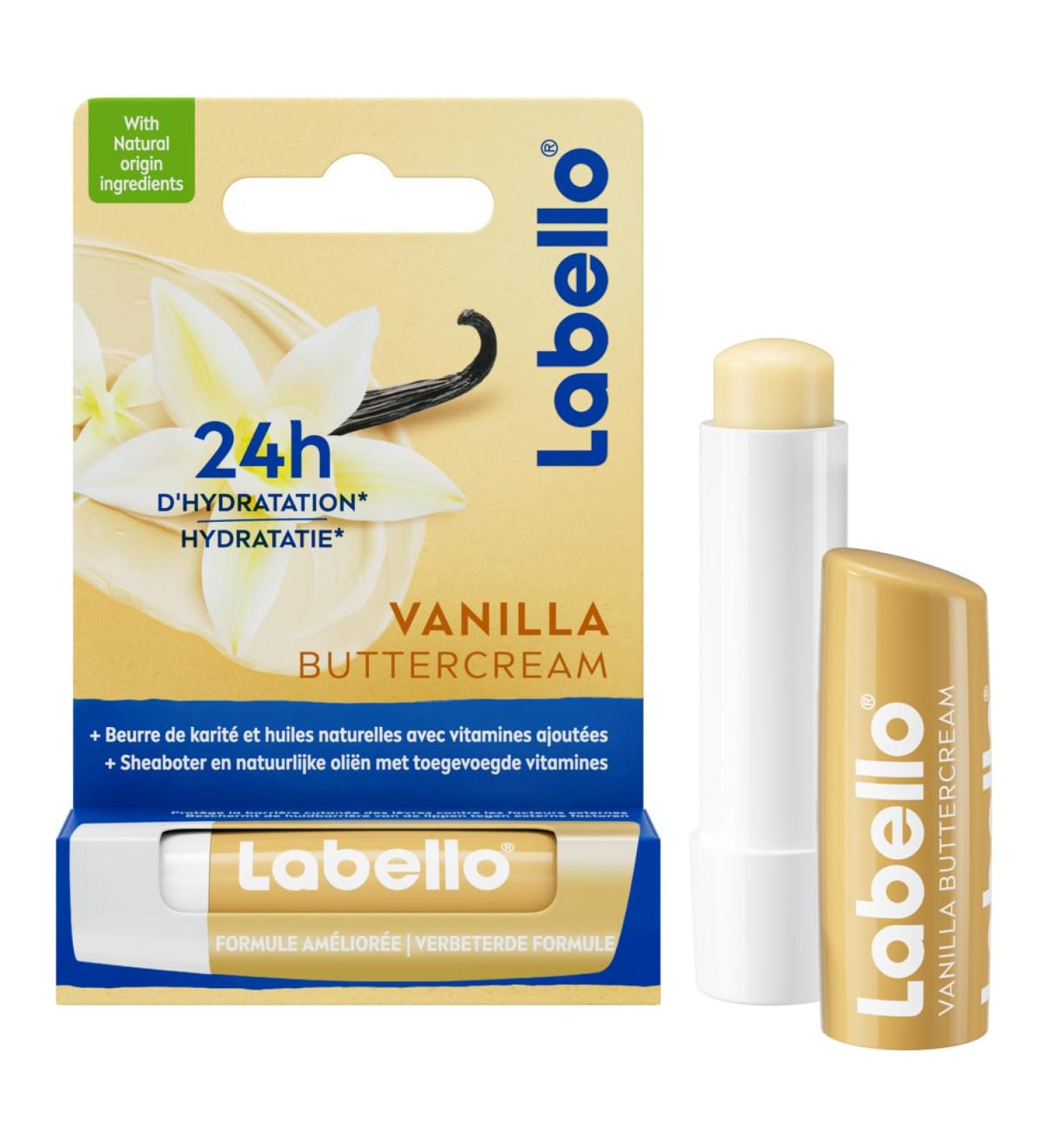 LABELLO Vanilla Buttercream (1 x 5.5 ml) Lip balm enriched with natural oils and vitamins C & E Hyd Lip Care - Buy Online on GoSupps.com