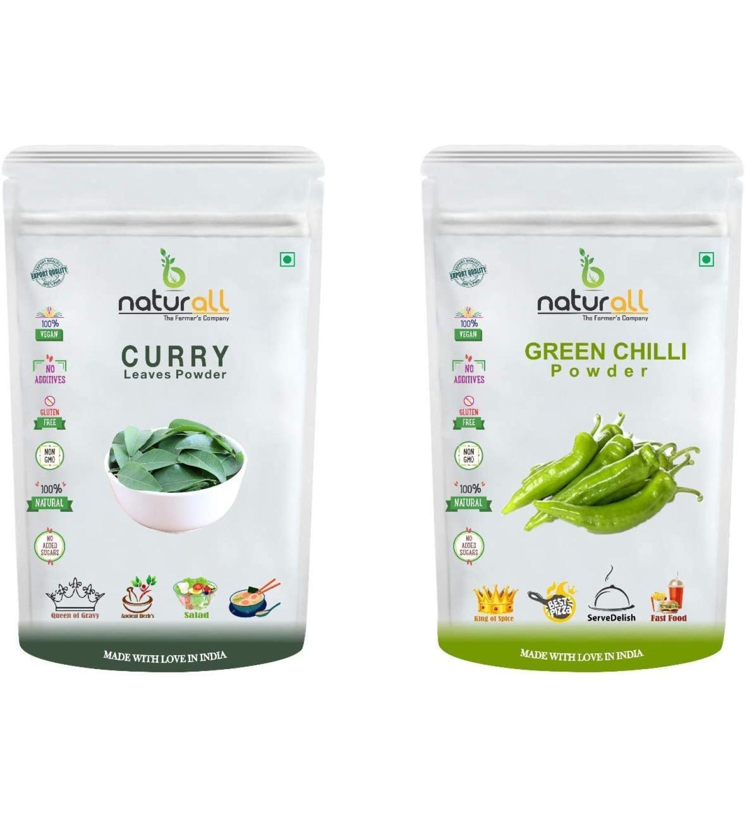CROW Curry Leaf Powder + Green Chilli Powder (Hari Mirchi Powder) - 200 GM Each (Super Saver Combo Pack) by B Naturall - Buy Online on GoSupps.com