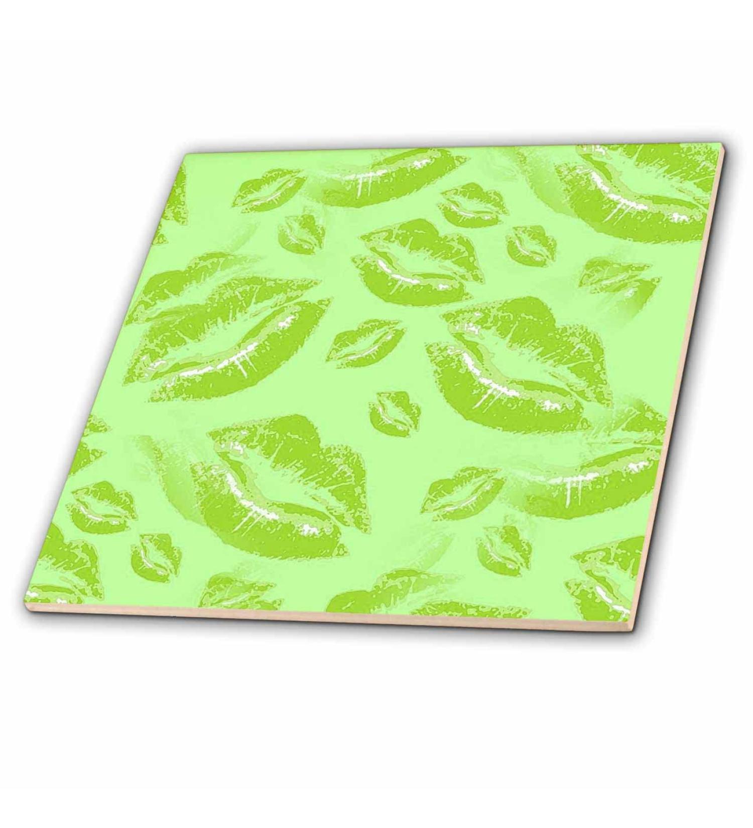 8 Inch Glass Tile - Two Kisses Collided Lip Smacking Lime Colored Lips Pattern Pattern - Lipstick Kisses