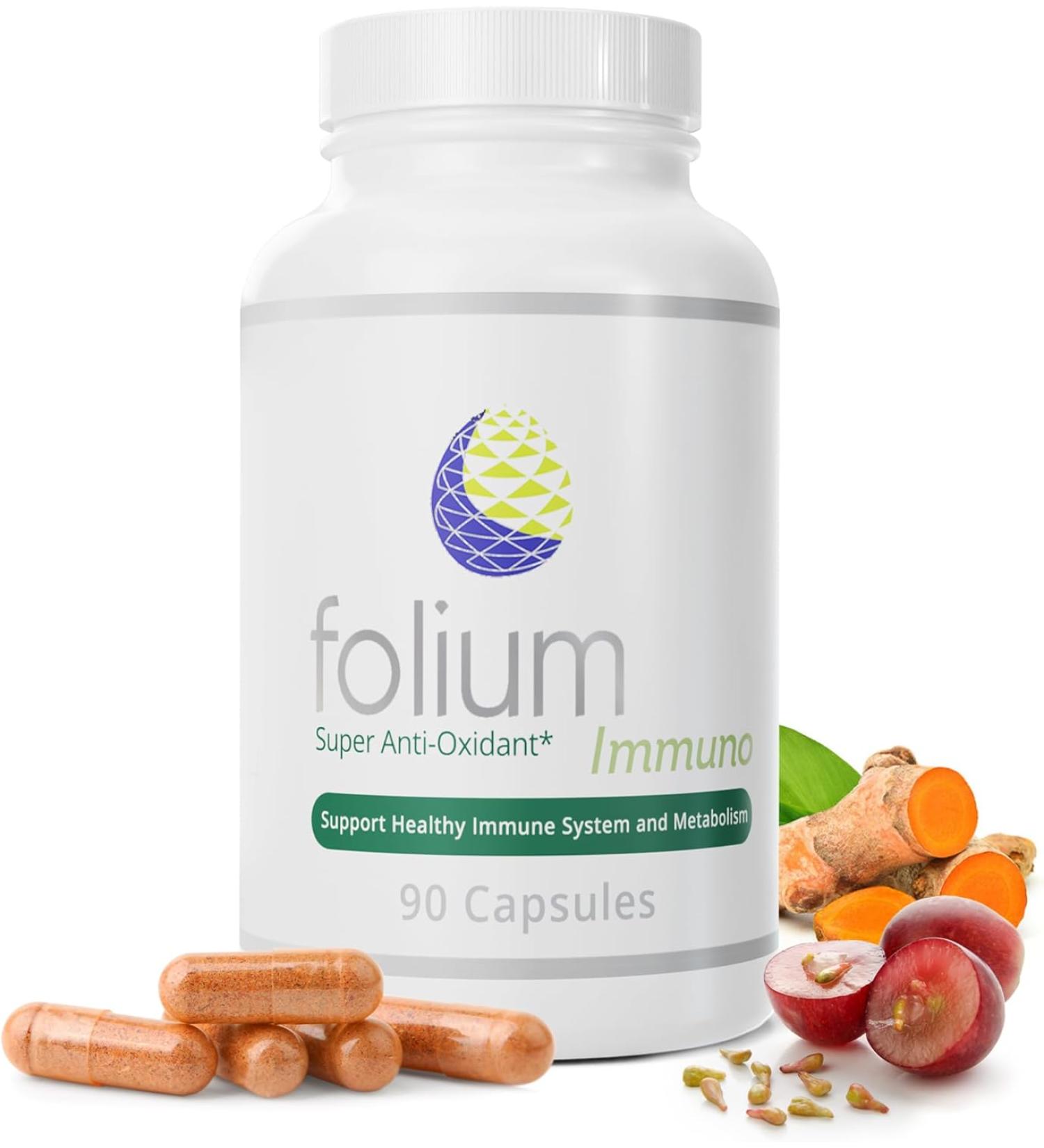 Folium Immuno Inflammation Support Supplement-Pine Parts GrapeSeed Ginger Turmeric Green Tea White Pepper & Pomegranate - 90 Count - Buy Online on GoSupps.com