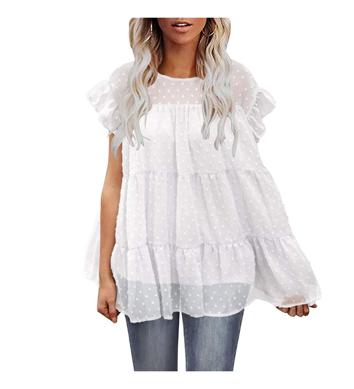 Women Summer Top Women Top Round Neck Loose for Party (XXL) White - Buy Online on GoSupps.com