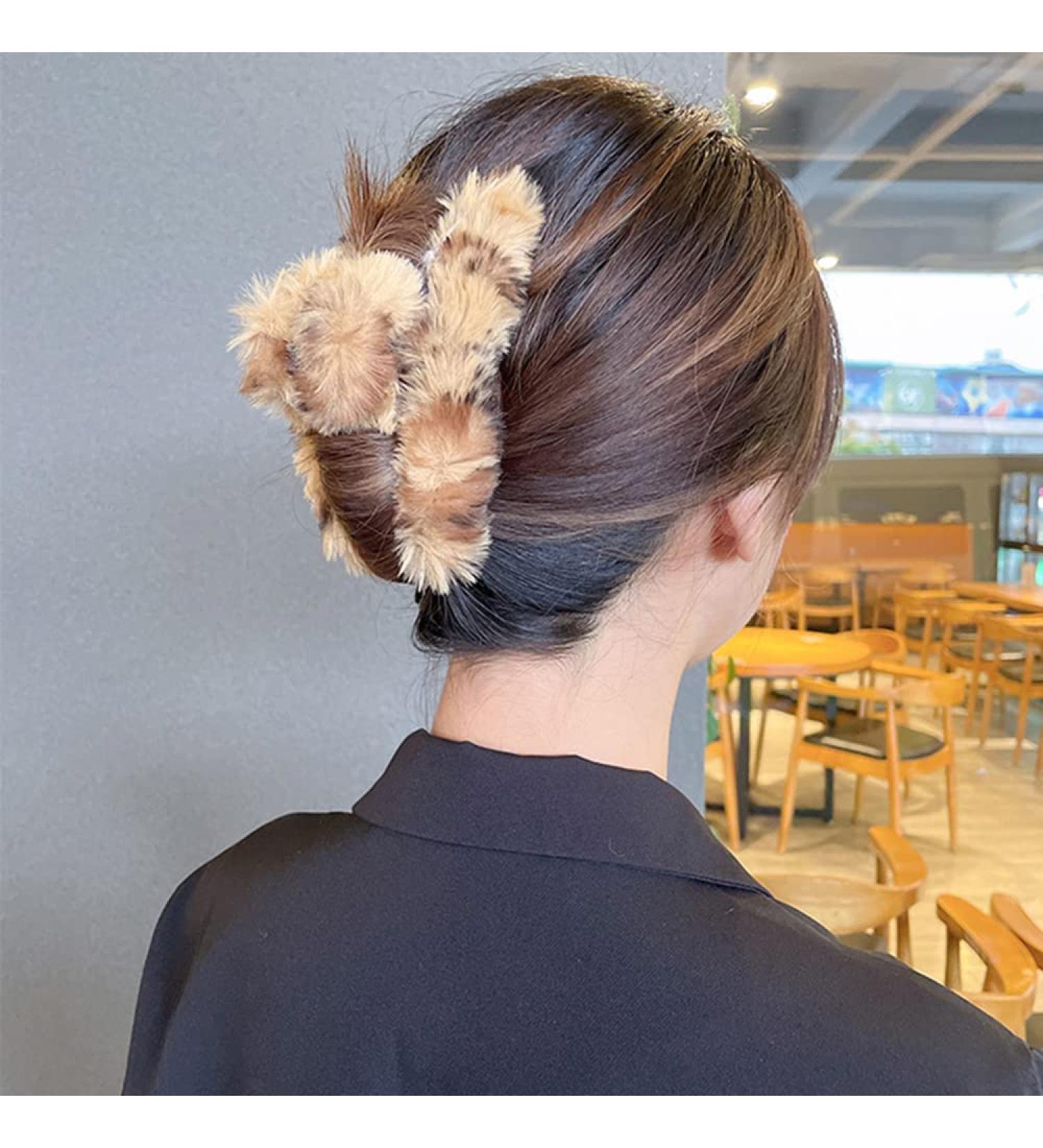 BETHYNAS Leopard Print Faux Fur Hair Clip - Brown | Soft Hair Claw Clip for Women and Girls - Buy Online on GoSupps.com