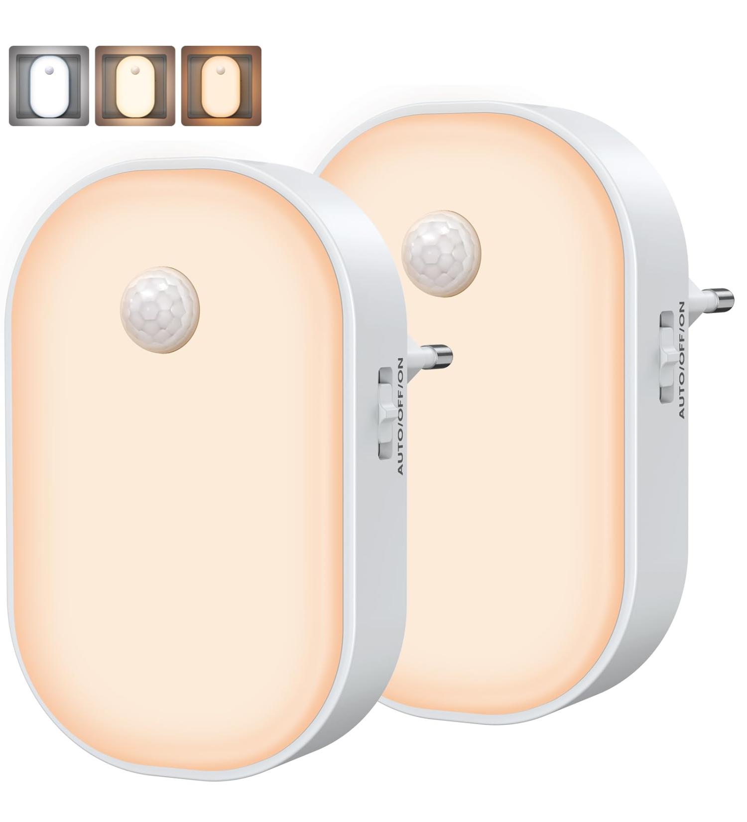 Teapd Night Light Socket with Motion Detector - 2 Pack Dimmable Warm White LED for Kids Twilight Sensor 3 Modes for Bedroom Staircase Hallway & Kitchen - Buy Online on GoSupps.com