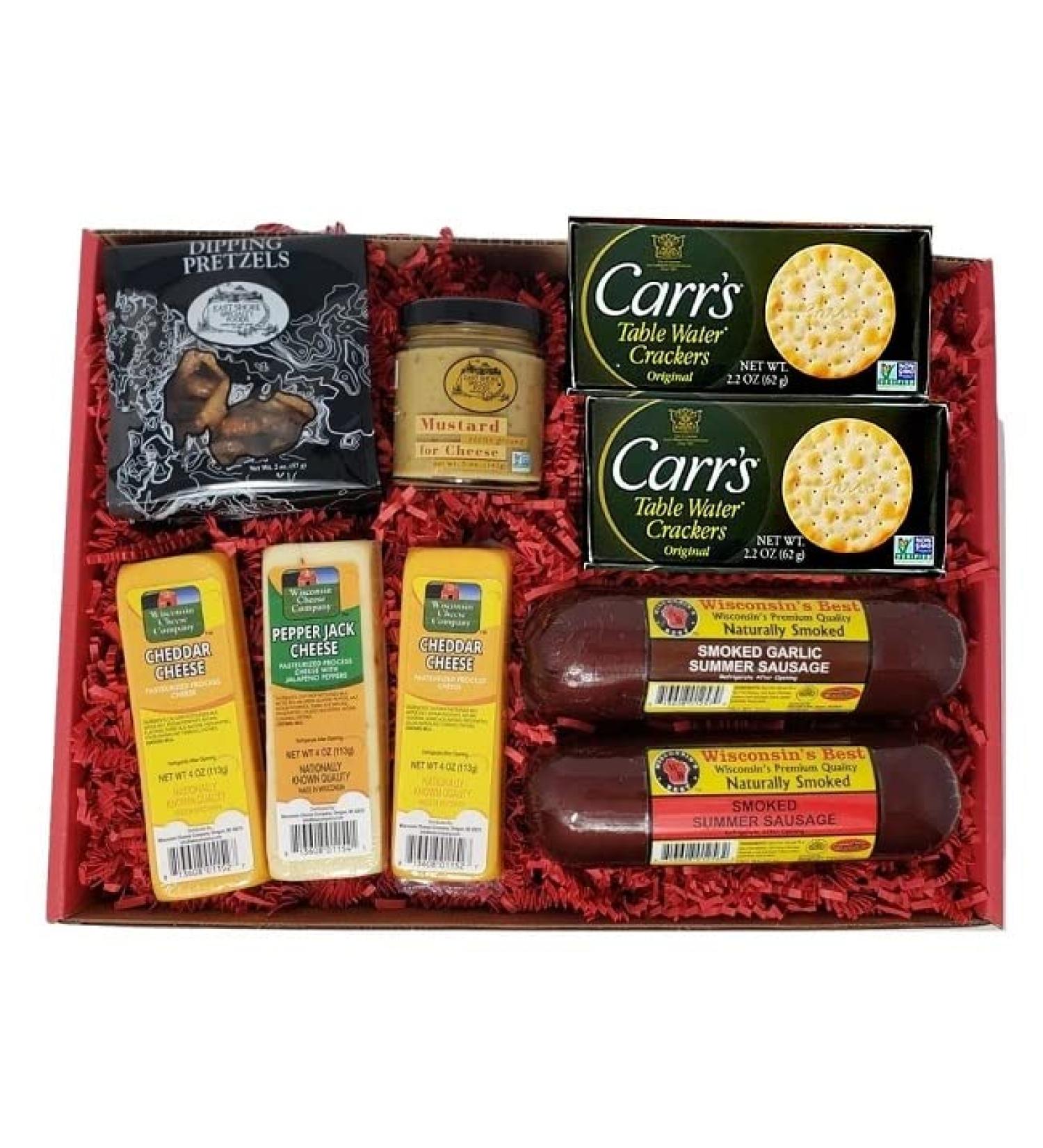 Wisconsin's Best Cheese Company Deluxe Gift Basket - 100% Wisconsin Cheese, Sausage, Crackers, Pretzels, Mustard - Perfect for Entertaining, Christmas & Holiday Gift - Buy Online on GoSupps.com