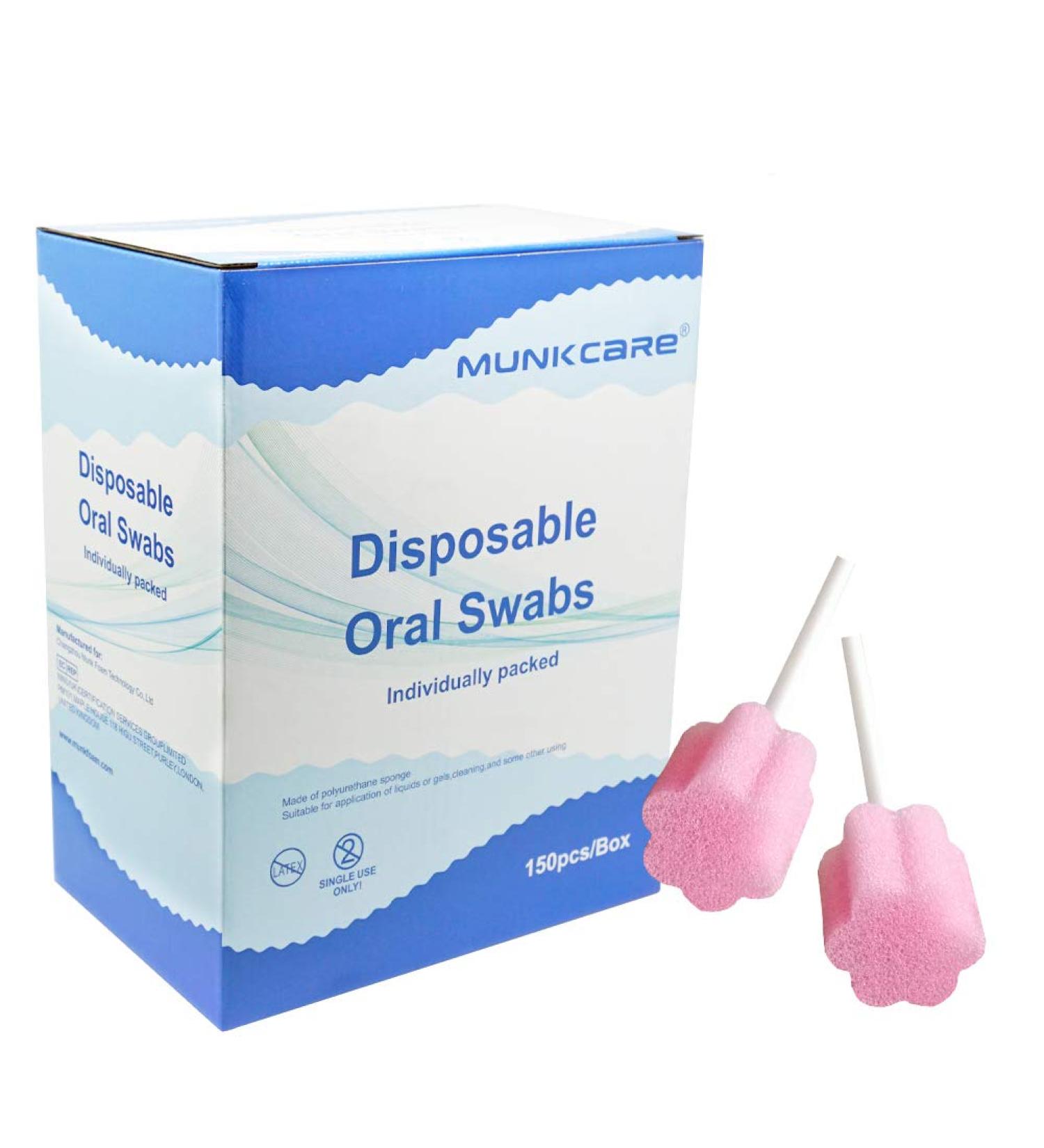 Munkcare Disposable Oral Swabstick Foam Swabs 150ct - Individually Wrapped, Untreated Pink - Buy Online on GoSupps.com