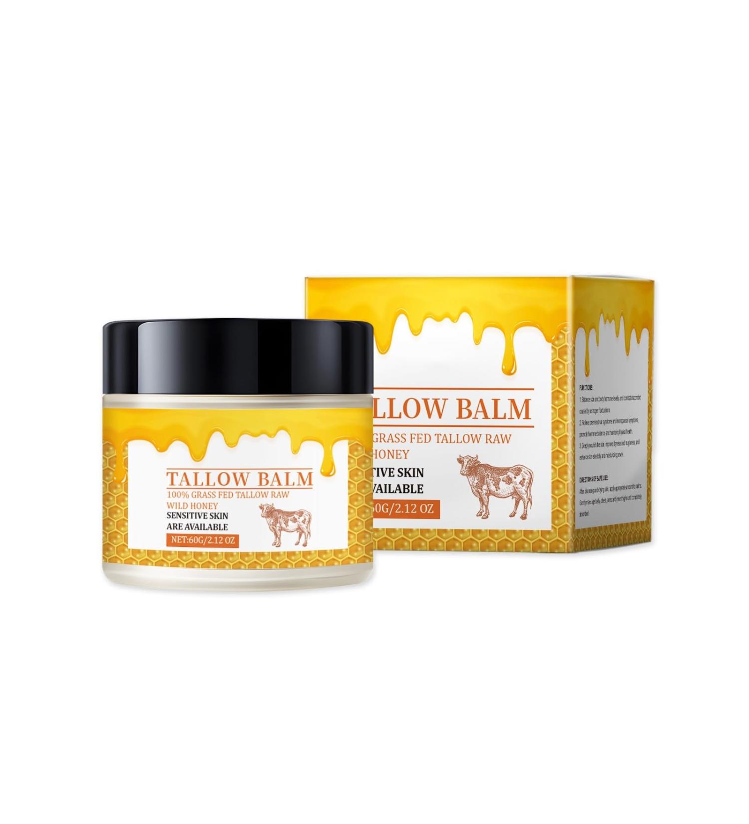 All-Natural Tallow and Honey Balm - Grass-Fed Beef Tallow & Raw Wild Honey Moisturizer (2 oz) | Best Skin Care for Everyone - Buy Online on GoSupps.com