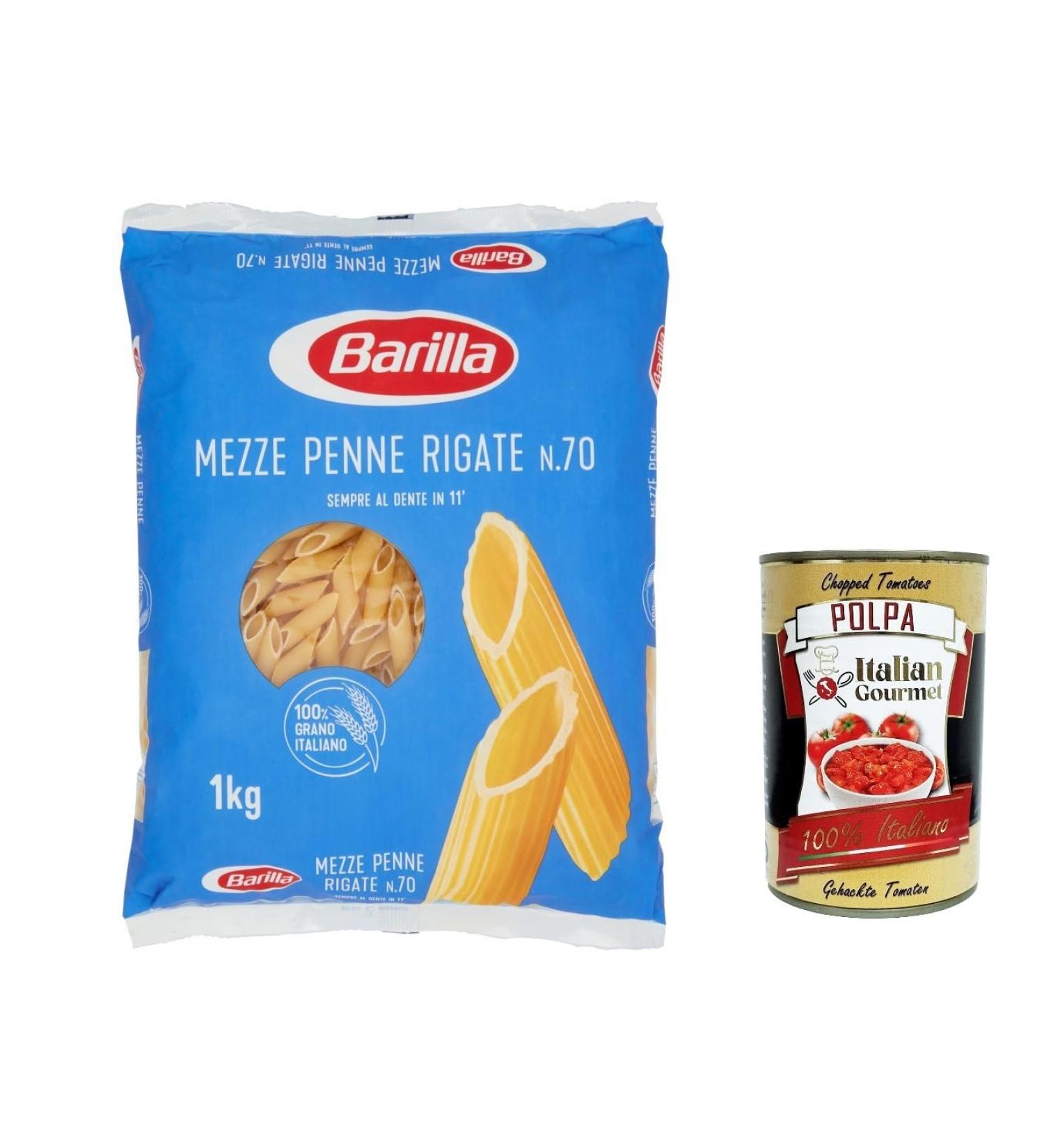  Italian Gourmet E.R. Pack of 3 Barilla Mezze Penne Rigate No. 70 pasta 100% Italian 1 kg + Italian gourmet Polpa 400 g - Buy Online on GoSupps.com