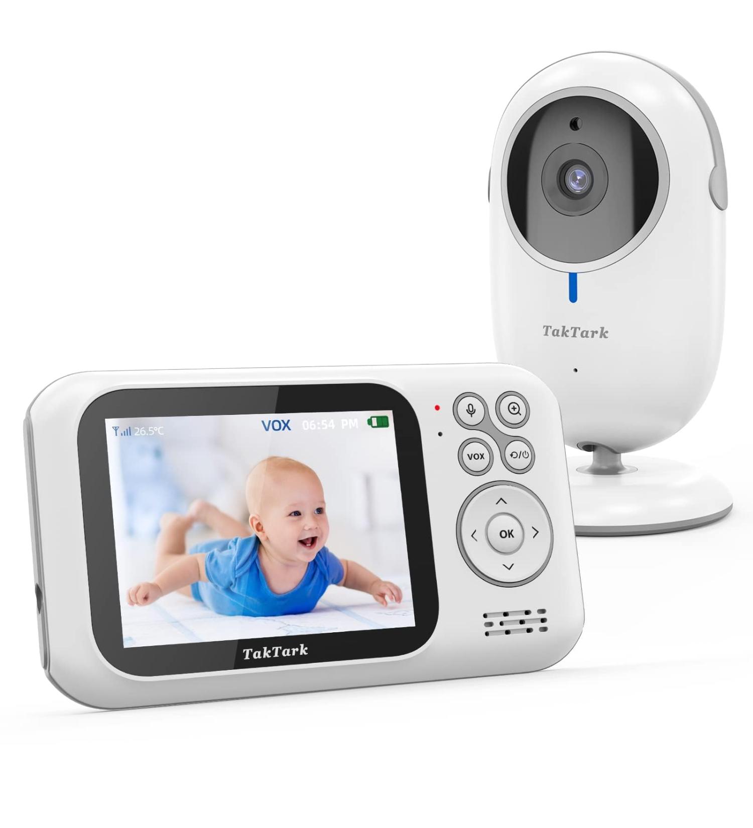 Taktark Baby Monitor with Camera - 3.2 Video Baby Monitor Zoom Intercom Night Vision & Temperature Monitoring | Best Baby Cam for International Shipping - Buy Online on GoSupps.com