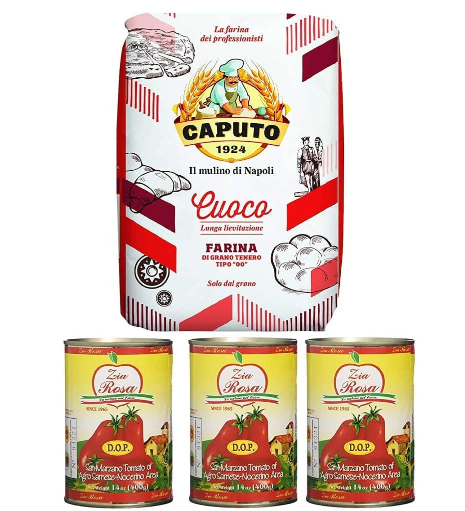 Antimo Caputo Test package Caputo Cuoco Farina Pizzamehl flour 5kg + Zia Rosa DOP Pomodoro San Marzano tomato from kamania box of 400g 3x 400g