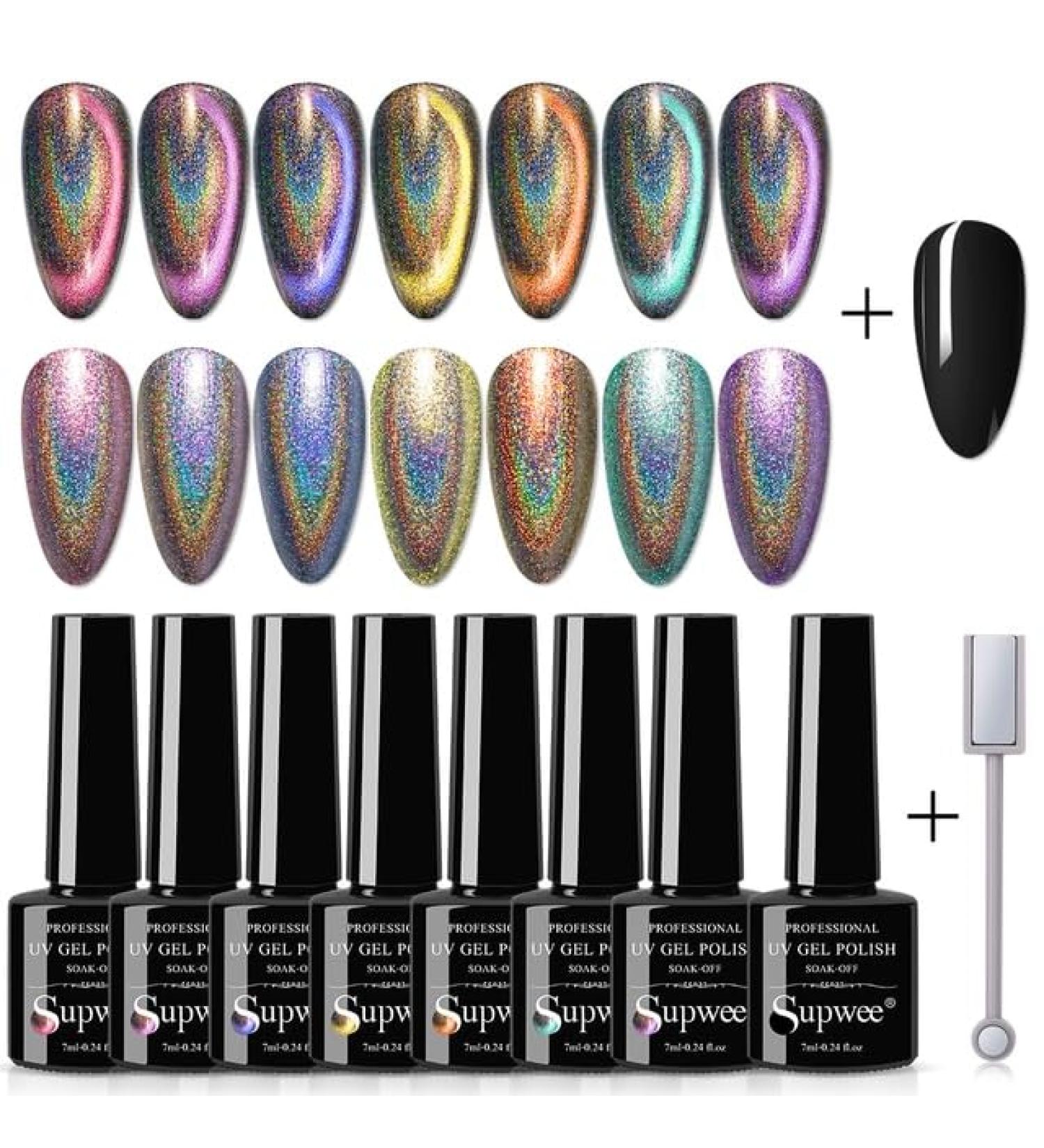 SUPWEE 8Pcs Reflective Glitter Gel Nail Polish Set Semi Permanent Soak Off UV Gel Varnish Nail Art Shiny Effect All for Manicure - (Color: LS9DMY-8PCS) - Buy Online on GoSupps.com
