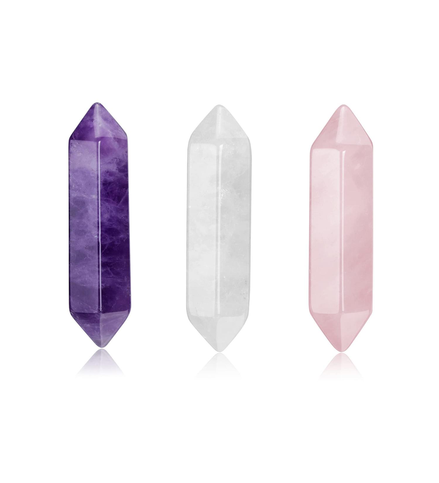 CrystalTears Healing Crystal Wands Hexagonal Natural Amethyst Rose Quartz Clear Quartz Reiki Healing Crystals Points Gemstone Wand Set for Meditation Crystal Therapy Healing Crystals Gift Amethyst+rose Quartz+clear Quartz - Buy Online on GoSupps.com
