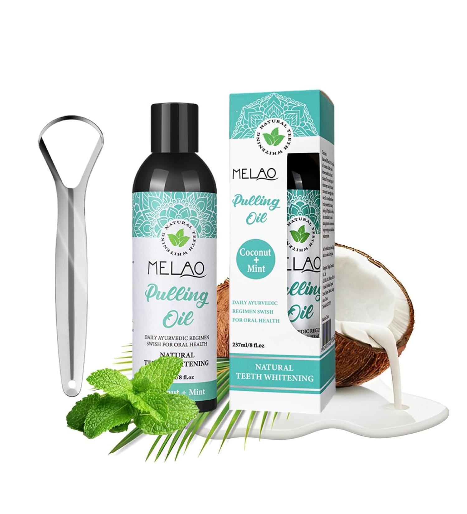 100% Natural Coconut Oil Pulling & Mint Mouthwash - Fluoride-Free Freshens Breath Promotes Gum Health & Teeth Whitening with Tongue Scraper - Buy Online on GoSupps.com