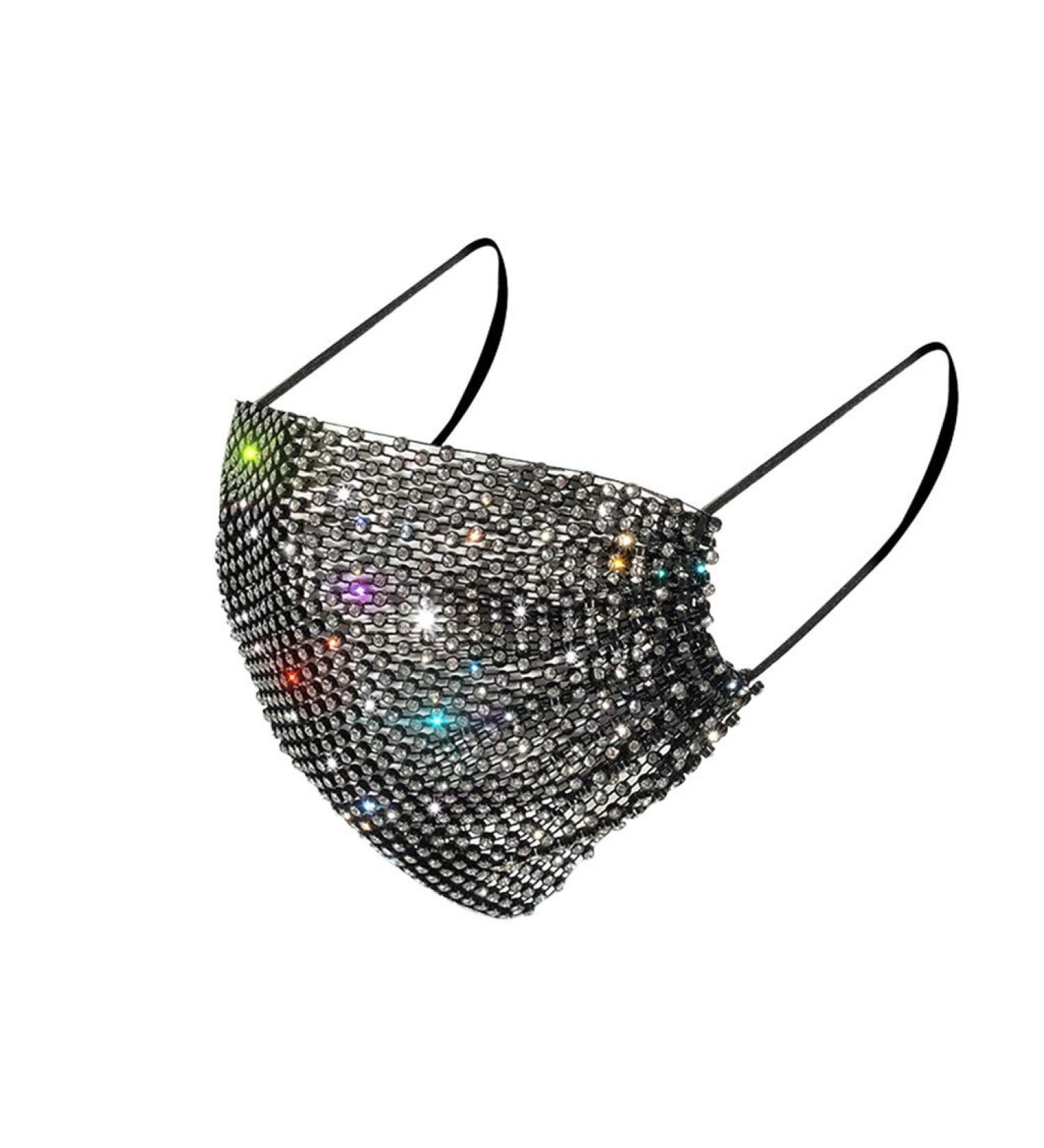 Lieikic ladies mouth and nose protection crystals glitter elegant washable reusable breathable multifunction cloth cover scarf for halloween evening party (b-black)