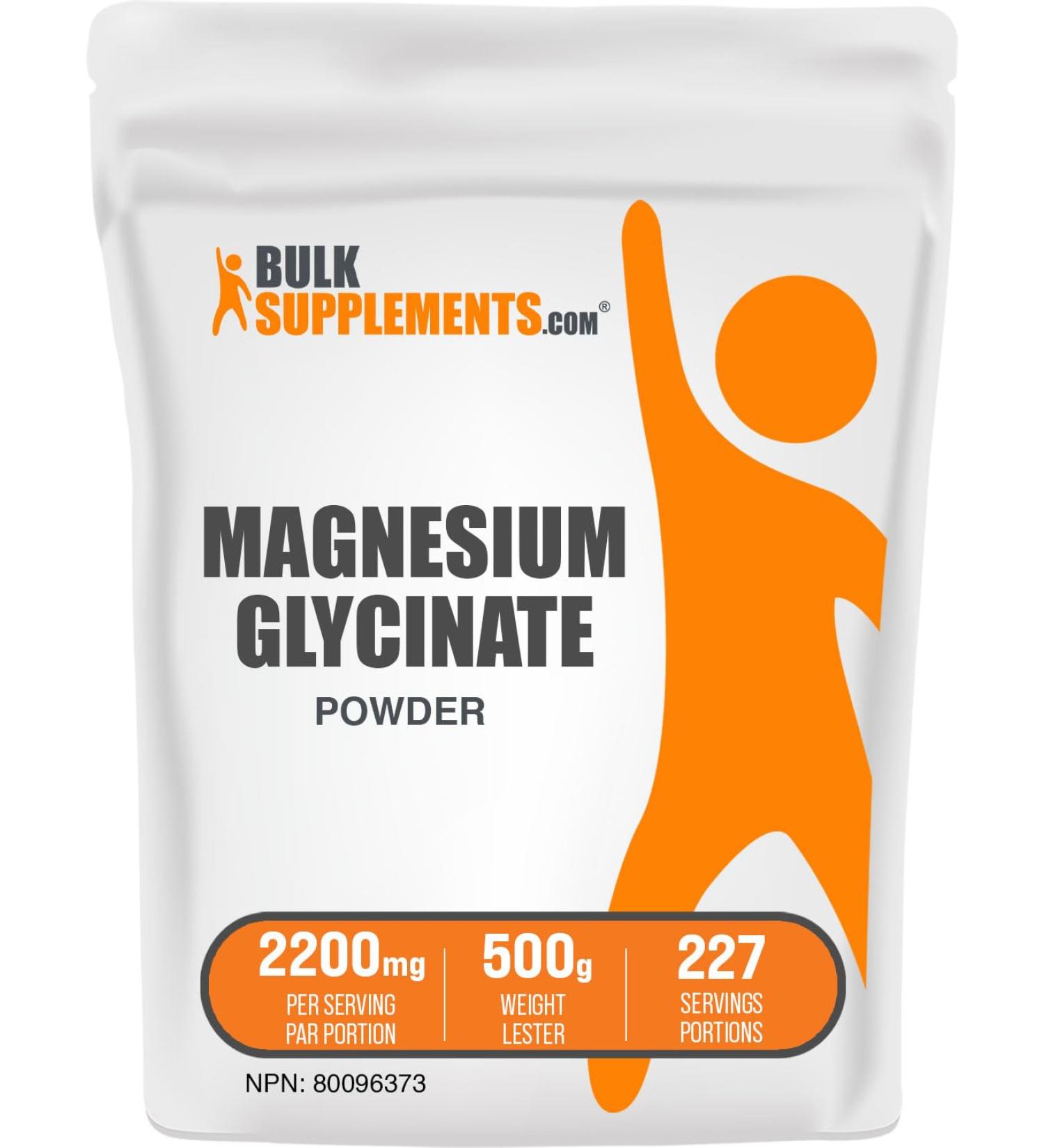BulkSupplements.com Magnesium Glycinate Powder - Magnesium Bisglycinate Magnesium Supplement Magnesium Glycinate 400mg - Gluten Free - 2200mg per Serving 500g (1.1 lbs) (Pack of 1) - Buy Online on GoSupps.com