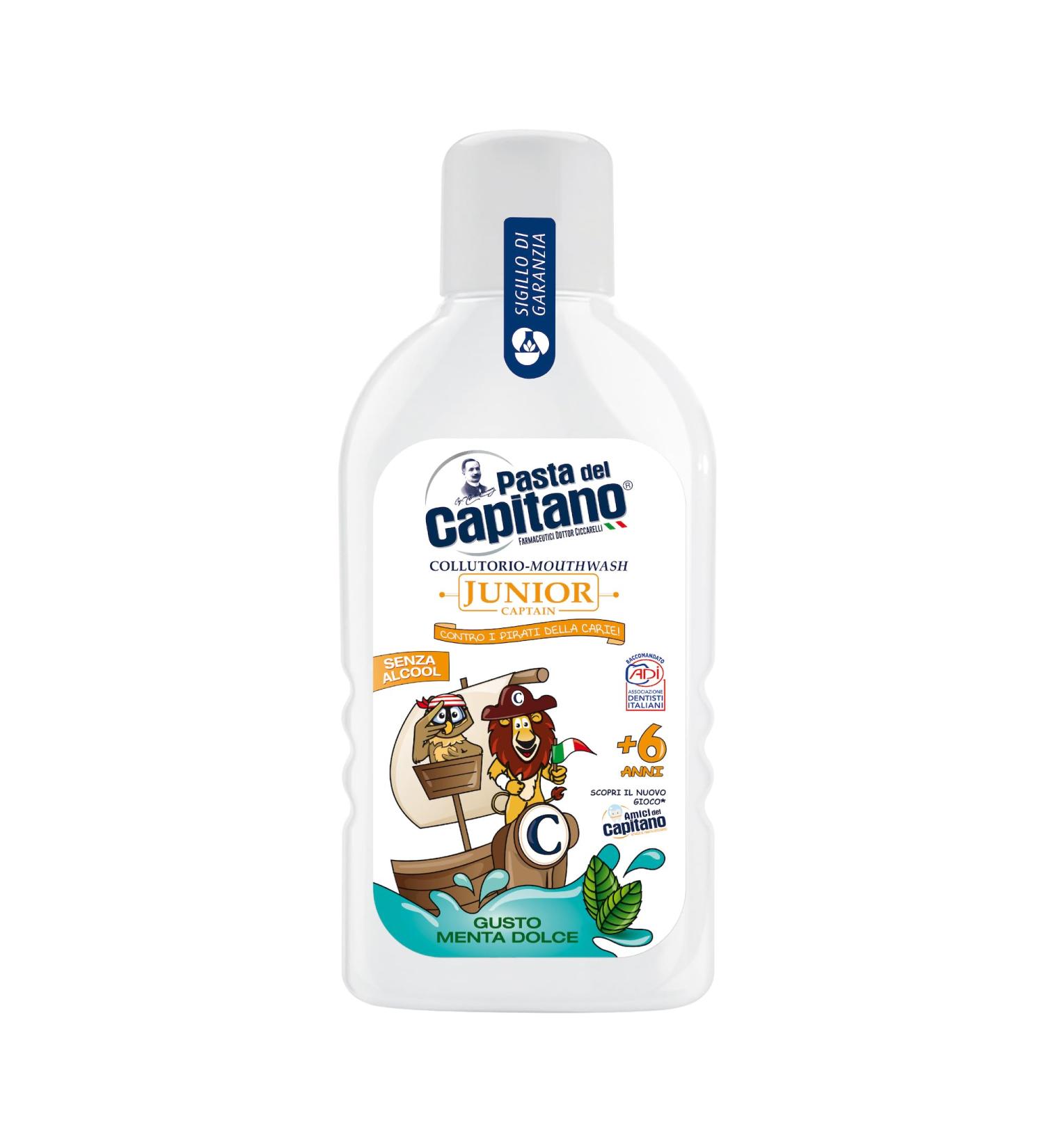 Pasta del Capitano Mint Sweet Baby Mouthwash - Alcohol-Free 100% Made in Italy 400ml - Kids Oral Care Cavity Protection Ages 6+ - Buy Online on GoSupps.com