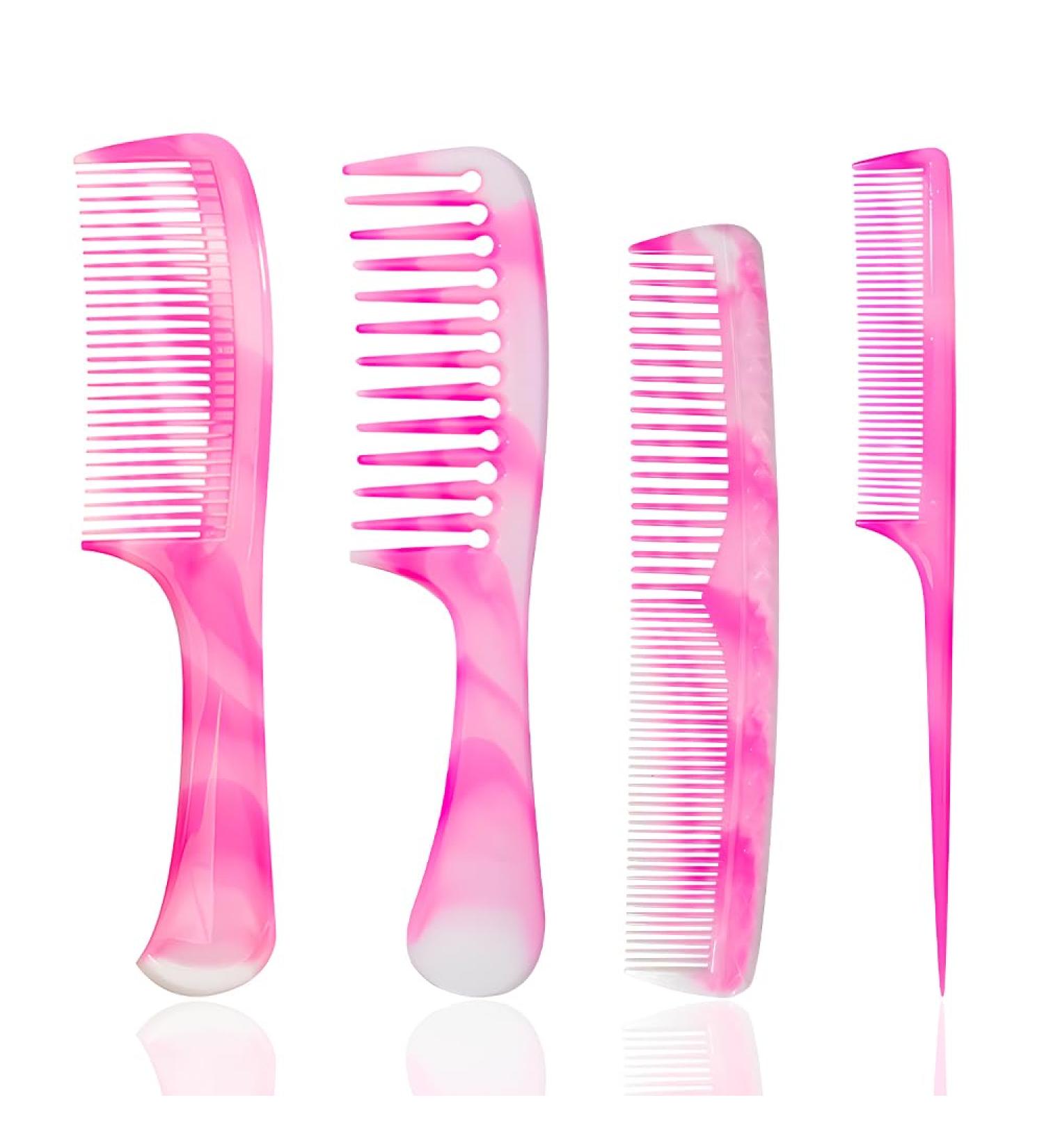 FHALLYNN 4 Pcs Plastic Hair Comb Set Hair Combs for Styling .Wide Tooth Comb Rat Tail Combs Fine Tooth Combs for Women and a Double-sided Comb Gifts for Women (pink) - Buy Online on GoSupps.com