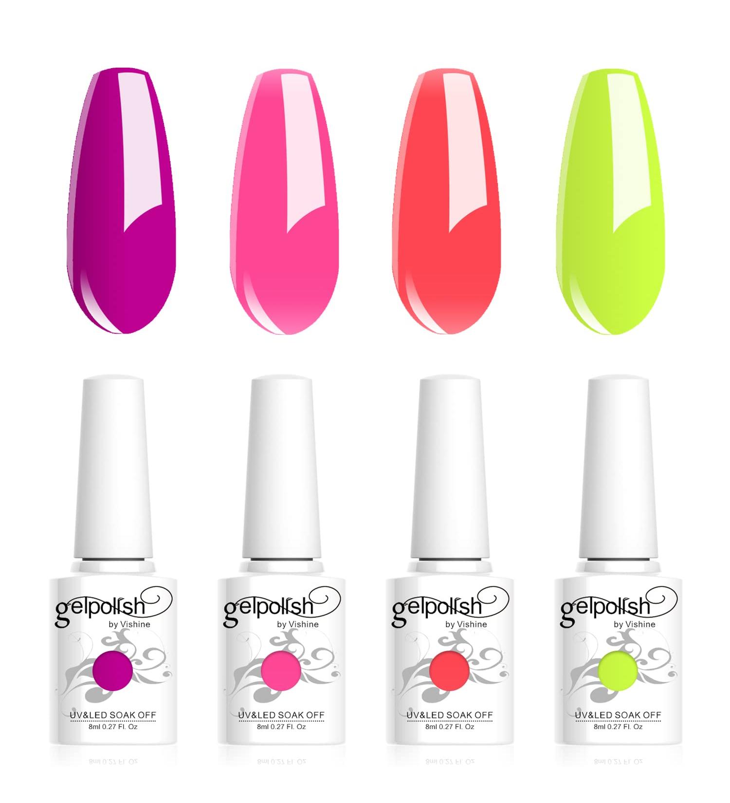 Vishine Neon Gel Nail Polish Set Nails Gel Neon Fushia Hot Pink Orange Yellow Gel Polish 4 Colors Soak Off LED Gel Nail Kit Halloween Nails Nail Art Manicure Gifts for Women C029 Set C029 - Buy Online on GoSupps.com