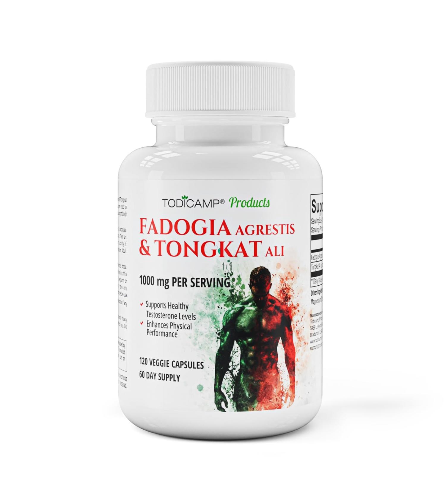 TODICAMP Fadogia Agrestis 20:1 with Tongkat Ali 1000mg Complex Longjack Tongkat Ali Extract with Fadogia Agrestis 600mg Supplement - 60 Days Supply - Buy Online on GoSupps.com
