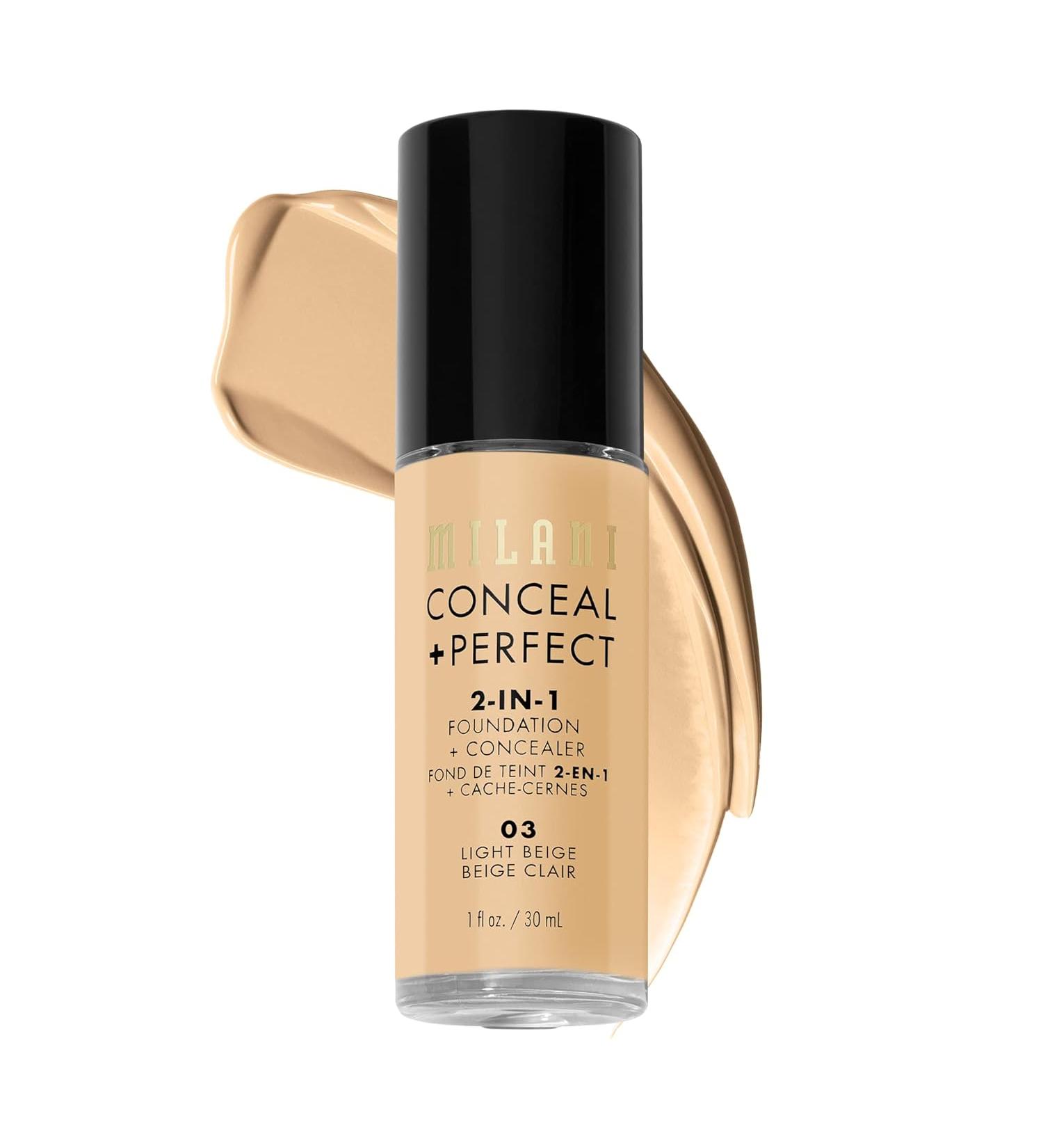 Milani Conceal Perfect Liquid Foundation & concealer Water Resistant Full Coverage - 03 Light Beige - 1 Fl Oz - Buy Online on GoSupps.com