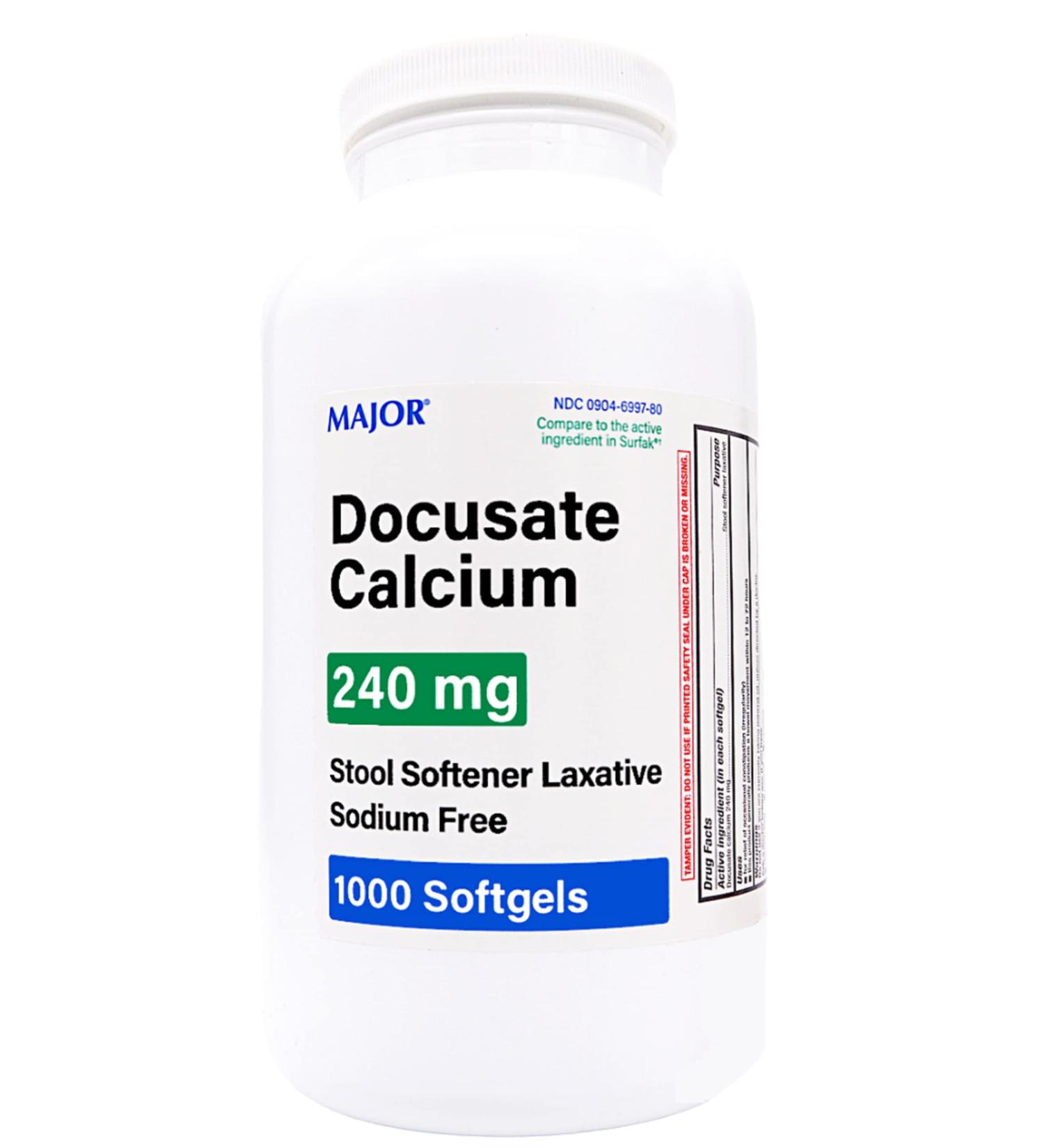 Major Pharmaceuticals Docusate Calcium 240mg Stool Softener Laxative - 1000 Softgels | Sodium Free - Buy Online on GoSupps.com